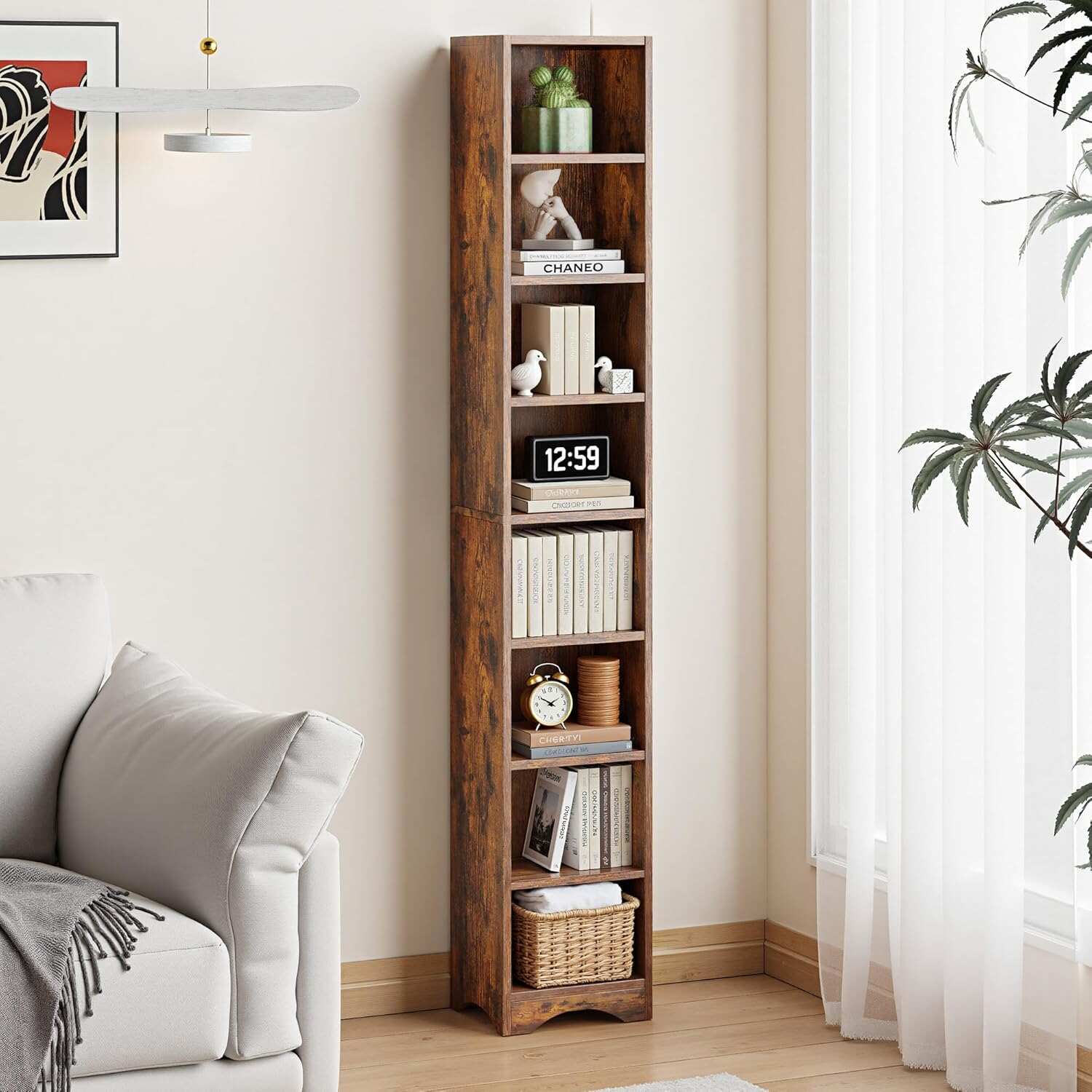 VECELO 8-Tier Tall Narrow Bookshelf