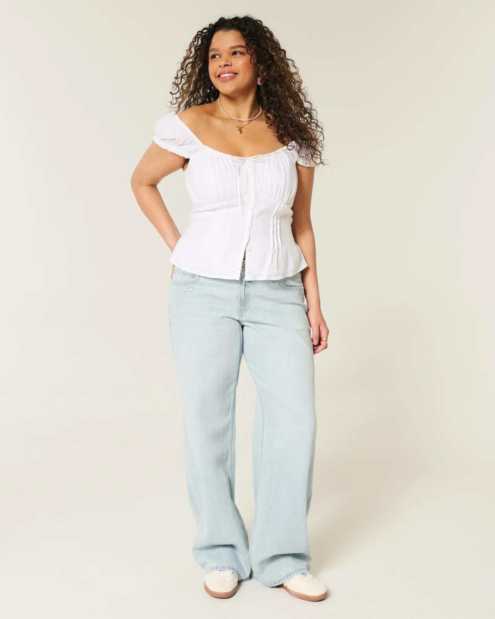 Low-Rise Dark Wash Baggy Jeans