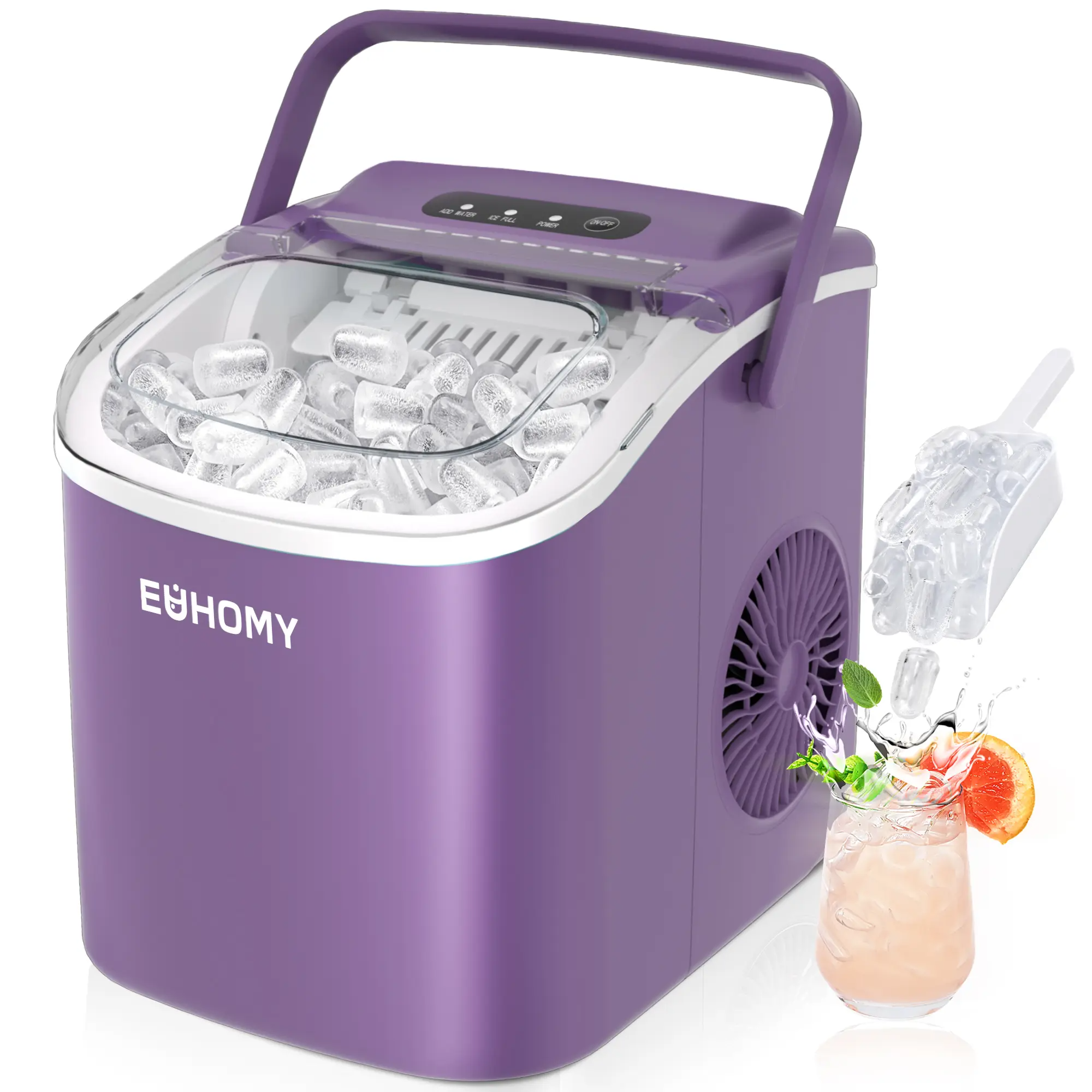 Ice Maker Countertop with Handle, 26lbs in 24Hrs, 9 Ice Cubes Ready in 6 Mins, Auto-Cleaning Portable Ice Maker with Basket and Scoop, for Home/Kitchen/Camping/RV. (2026 New Silver) Utensils