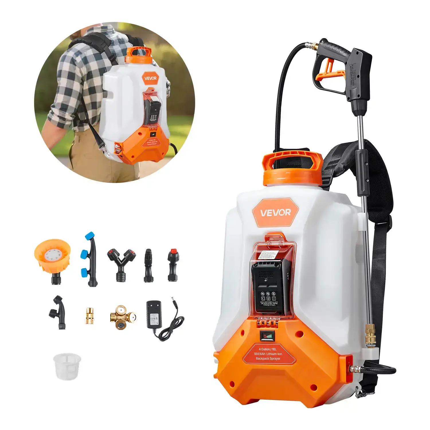 Battery Powered Backpack Sprayer,4 Gallons Electric Backpack Sprayer2 Wands & 8 NozzlesAdjustable 0-90 PSI4H RuntimePortable Yard Garden Lawn Sprayers for Weeding Spraying Cleaning