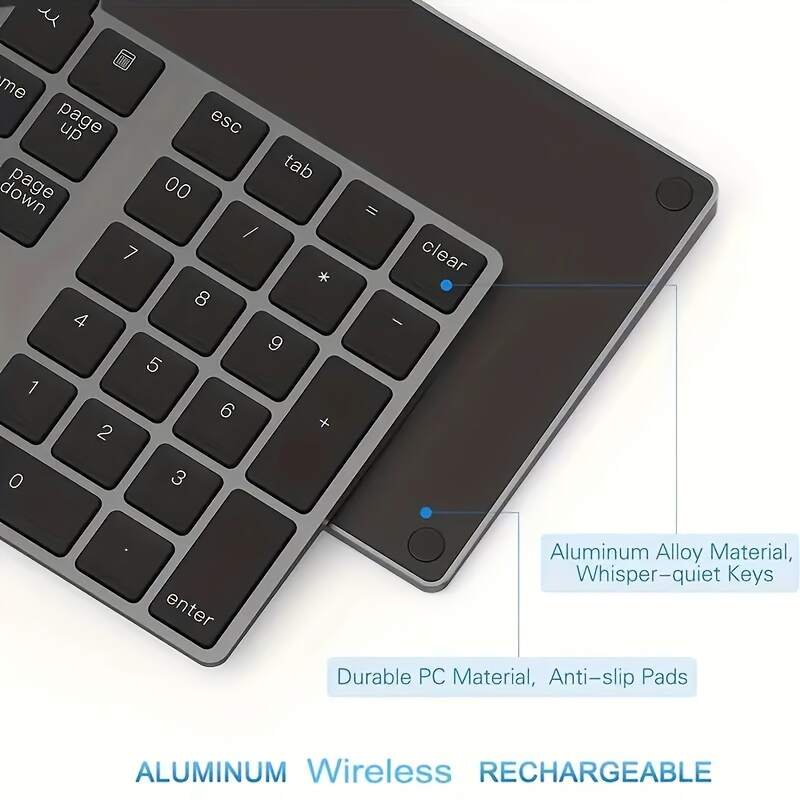 [Wireless Numeric Keyboard] 1pc Wireless 34-Key Numeric Keyboard | USB-C Rechargeable with Smart Recognition System, Compatible with MAC OS Computers, Includes USB Cable, Lithium Polymer Battery - Type-C Charging