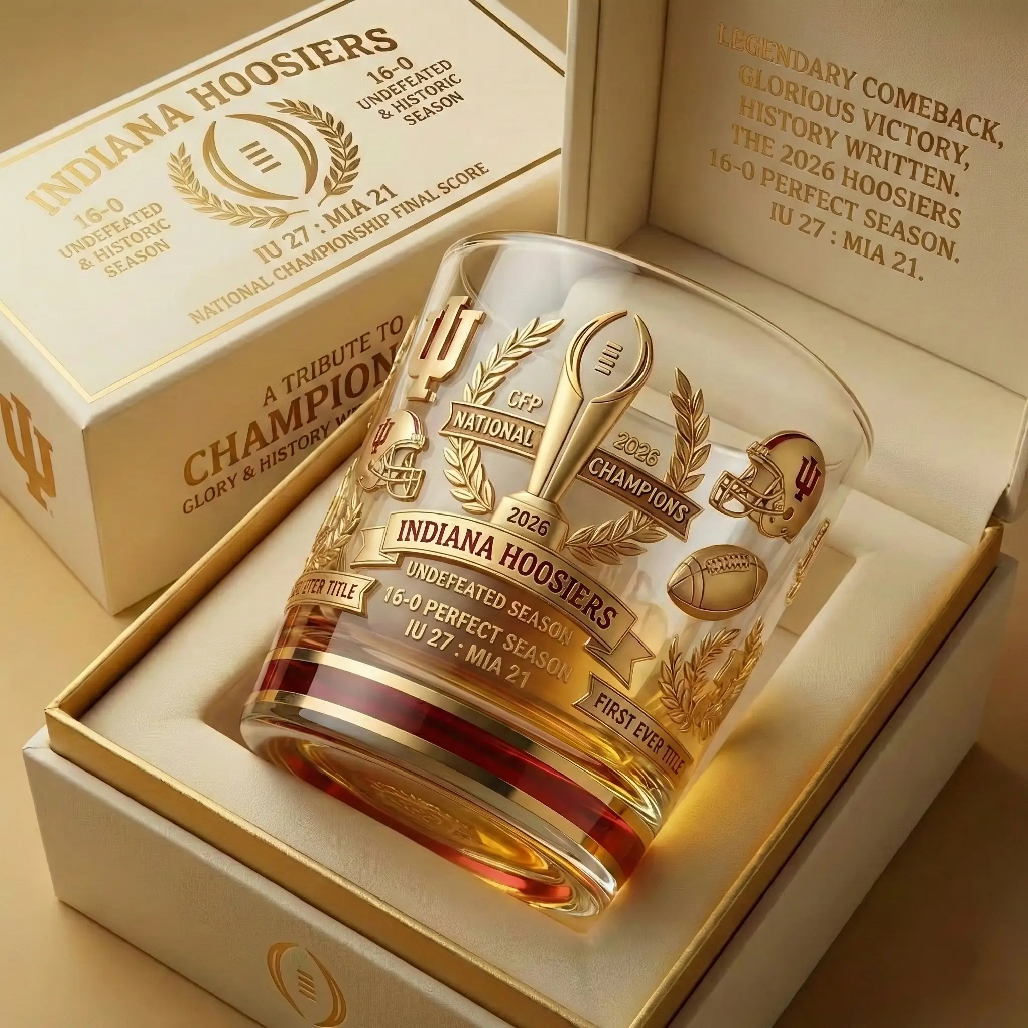 Indiana Hoosiers 2026 CFP National Champions Commemorative Whiskey Glass
