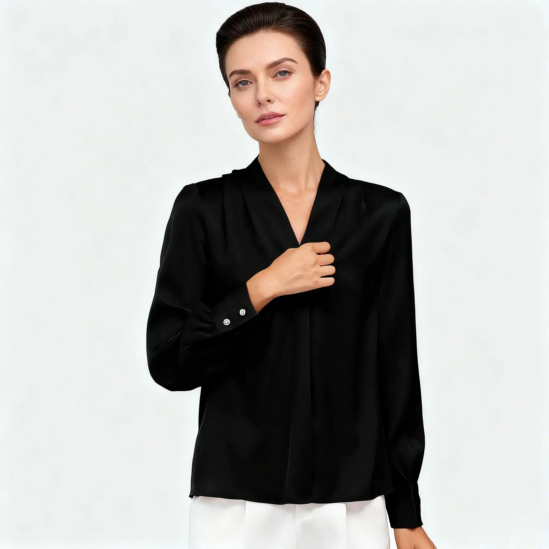 Spring V-neck Silk Shirt for Women