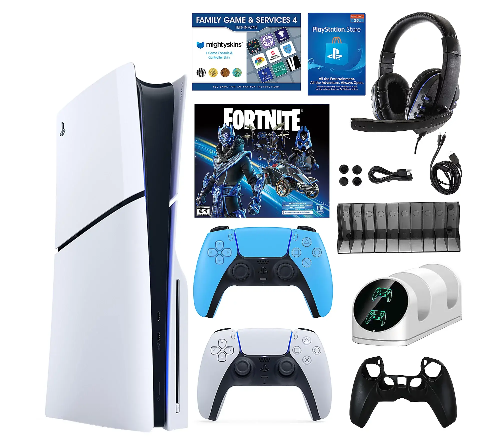 Clearance Sale PS5 Slim 1TB Disc or Digital Console with Fortnite Accs & 2 Controllers