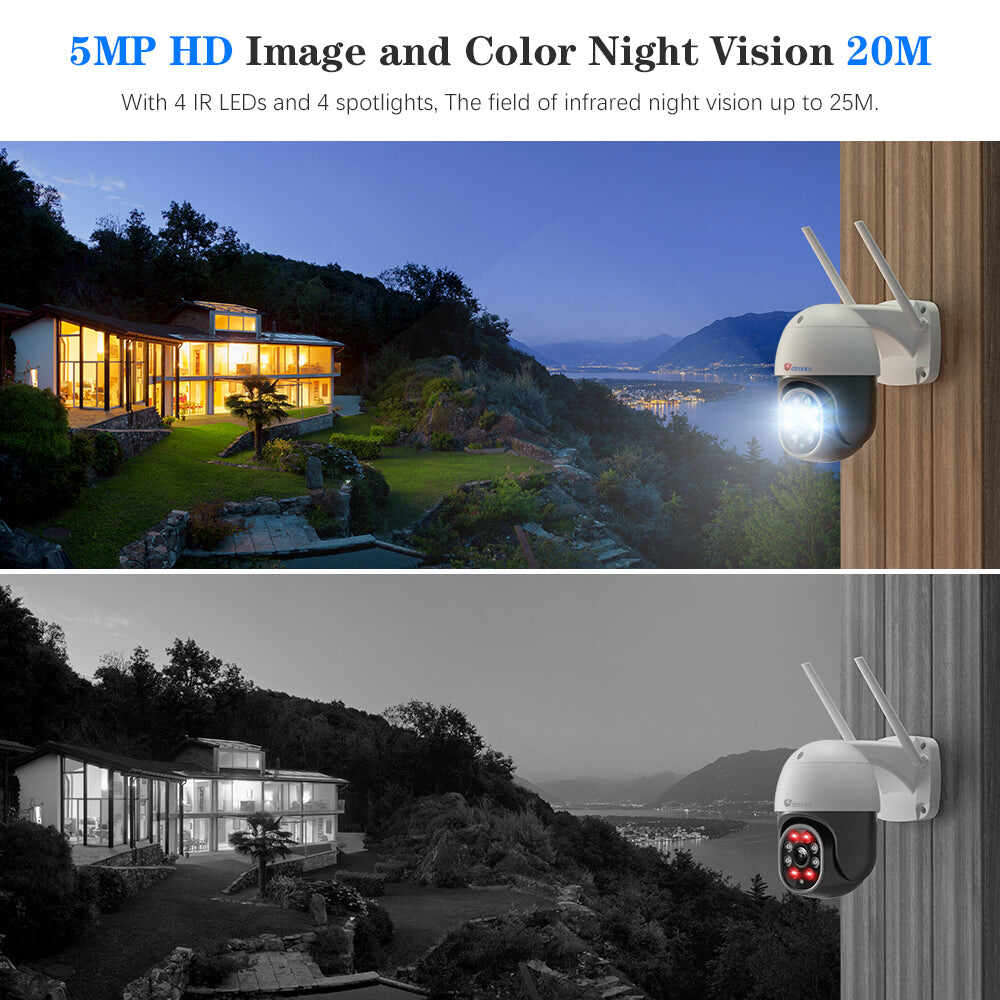 【2nd item $29.99】Ctronics 5MP Security Camera With 2.4G/5GHz Dual Band WiFi and 24/7 monitoring