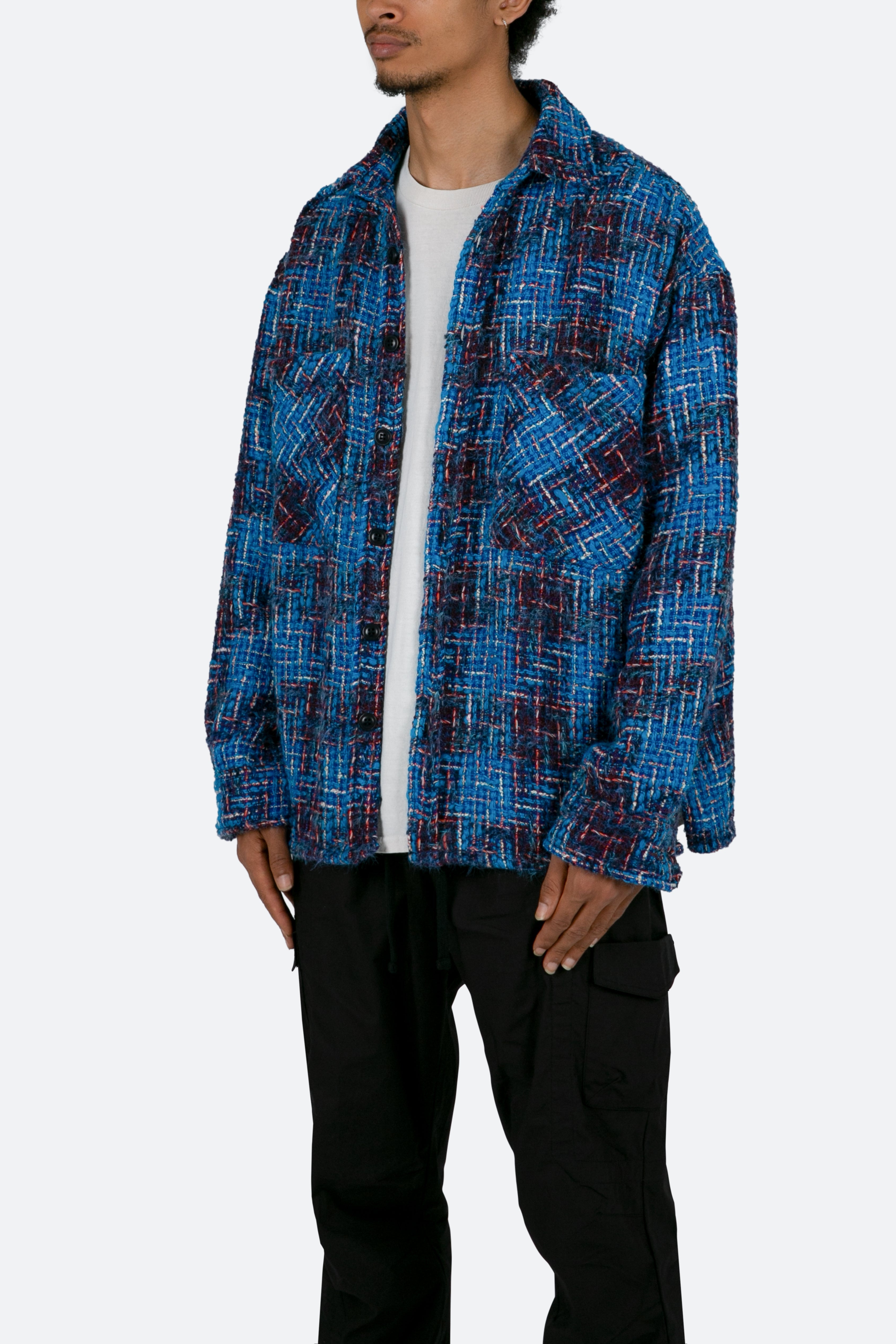 Loose Woven Flannel Shirt - Blue/Black