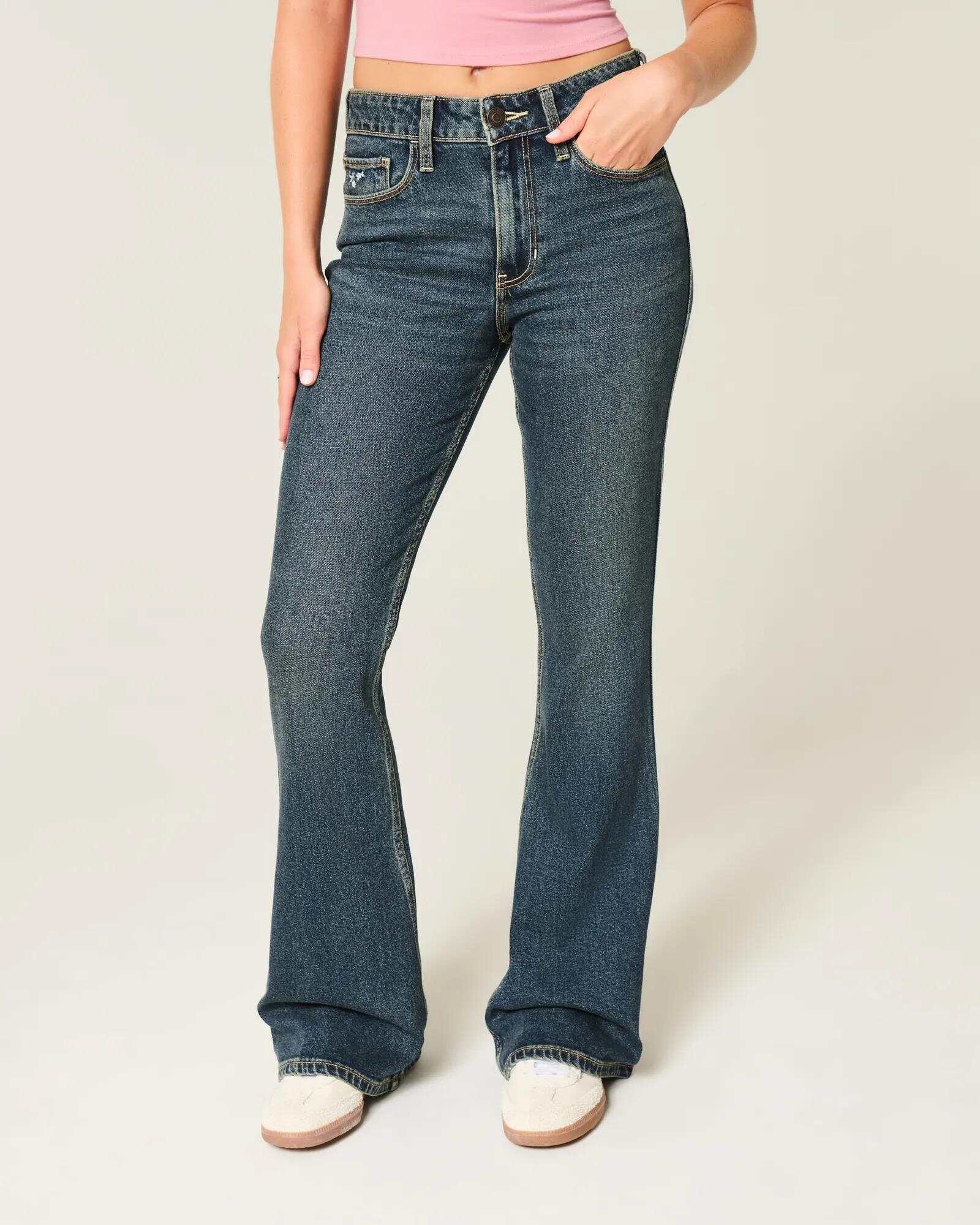 High-Rise Light Wash Heart Embroidered Flare Jeans