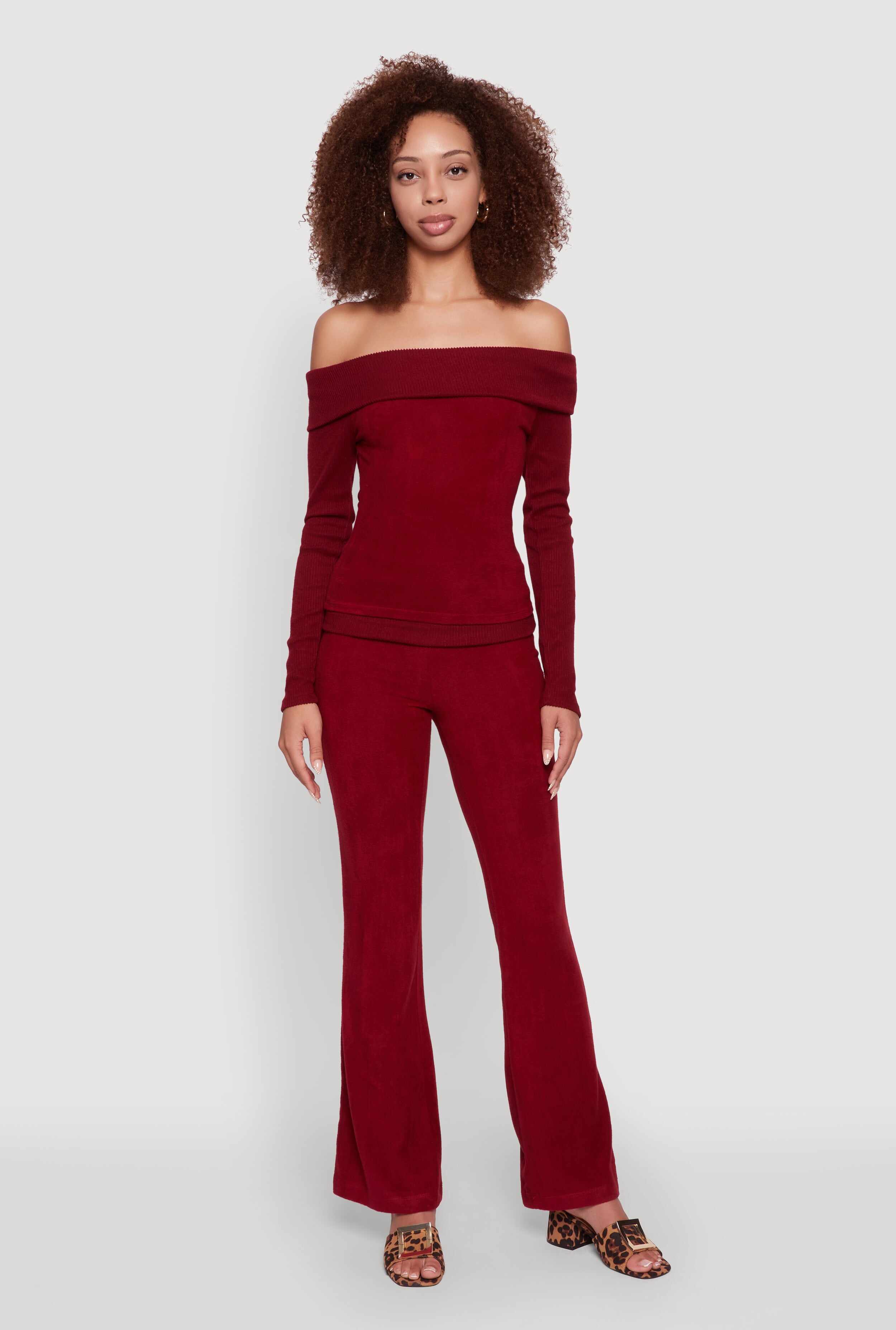 Haute Monde Fold Over Off The Shoulder Long Sleeve Blouse