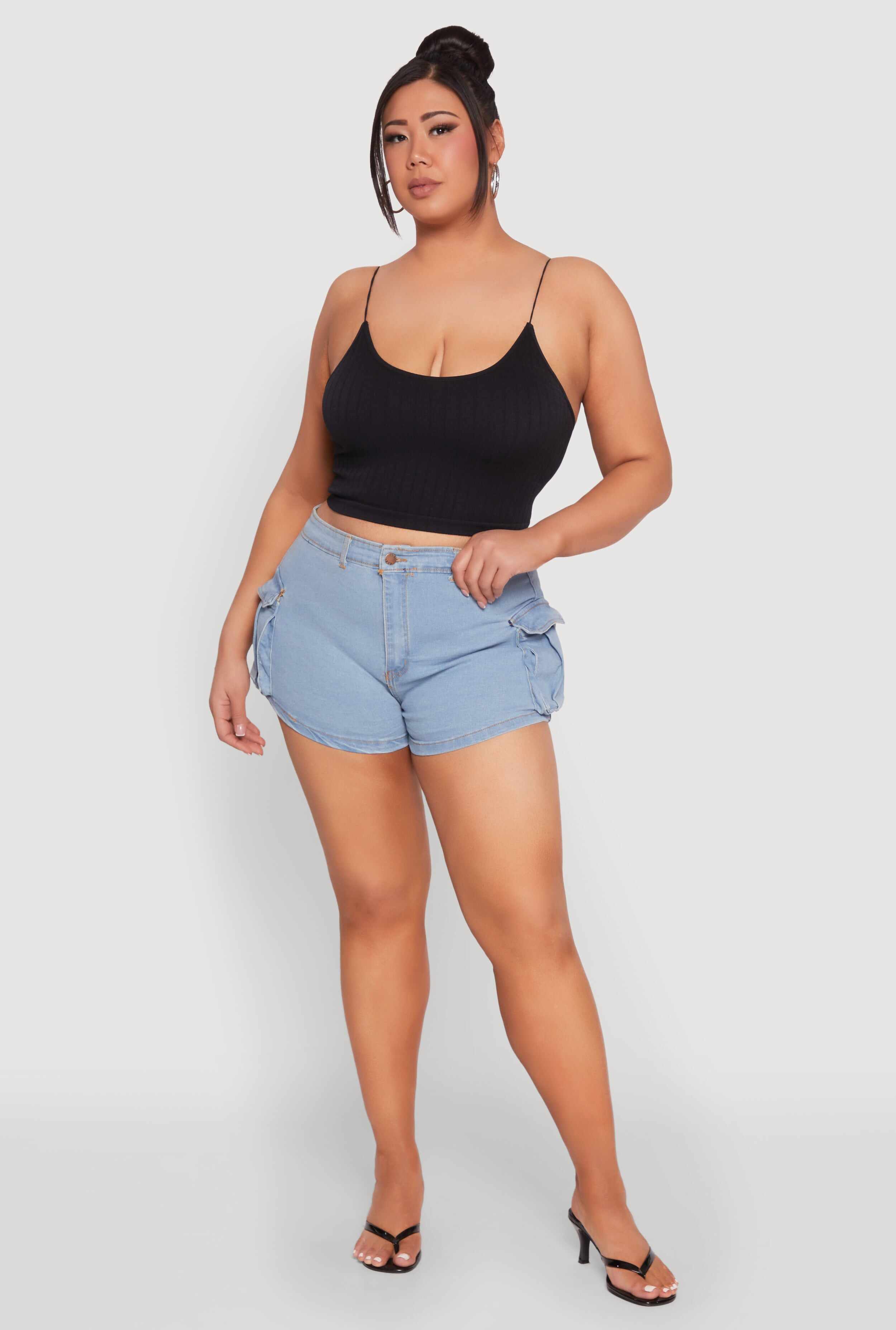 Plus Size Daisy Denim Cargo Shorts