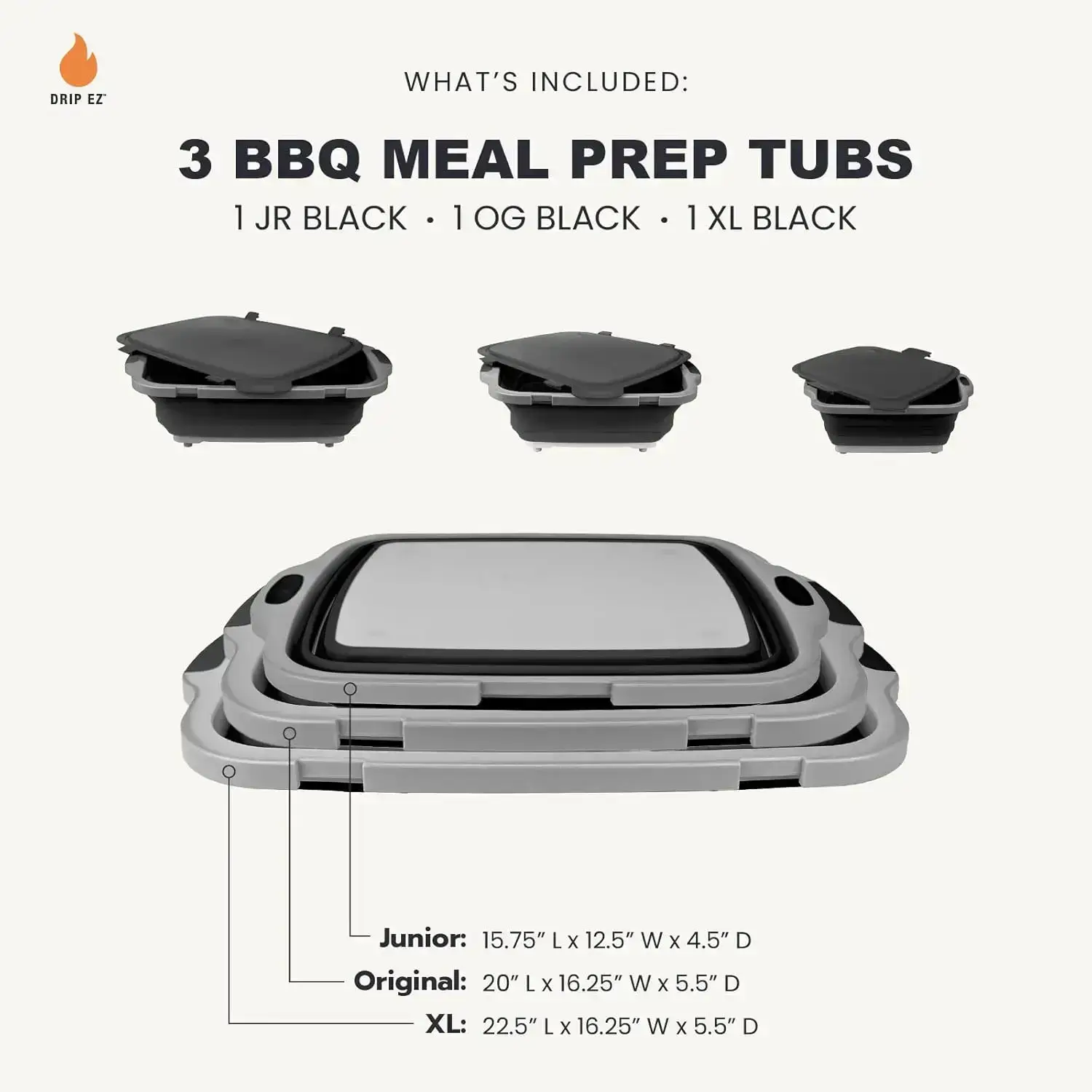 3pc Collapsible BBQ Prep Tub Set