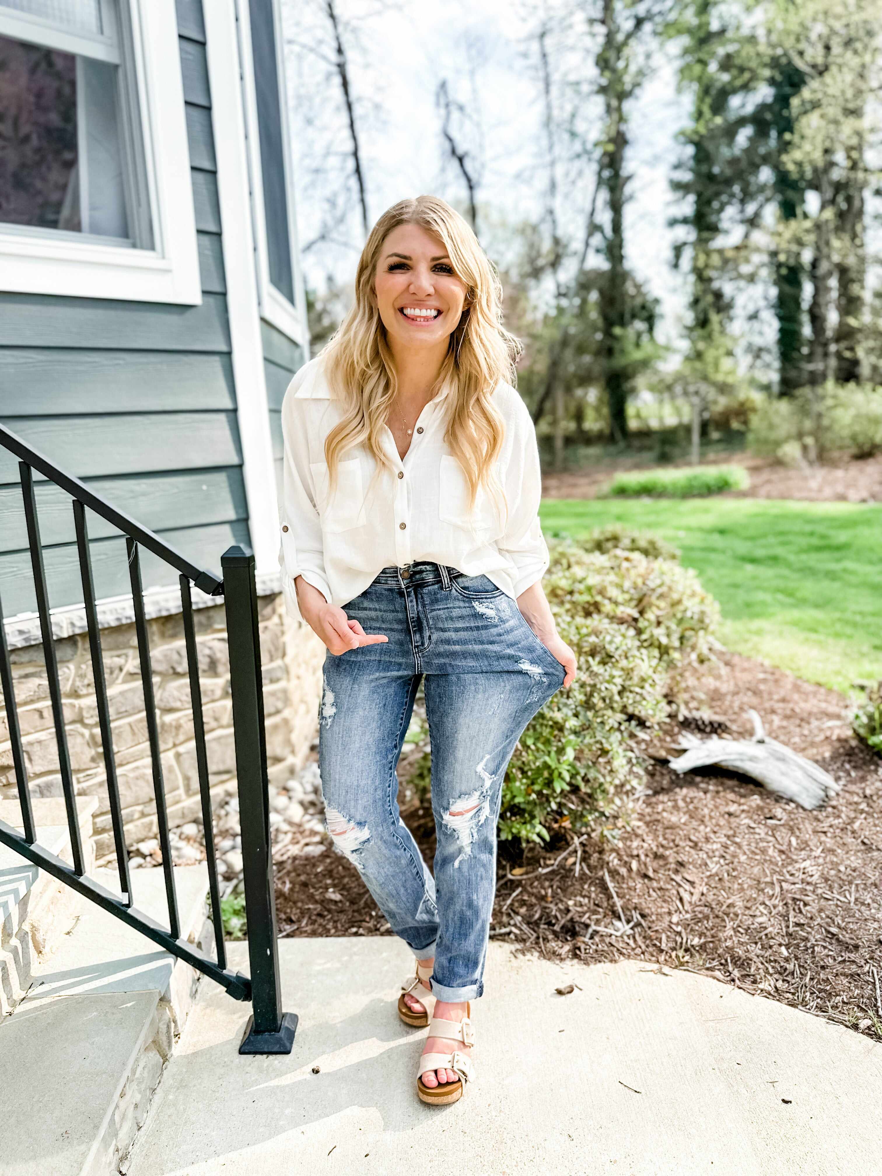 🔥Hot Sales🔥Weekender Dark Wash High Rise Boyfriend Jeans