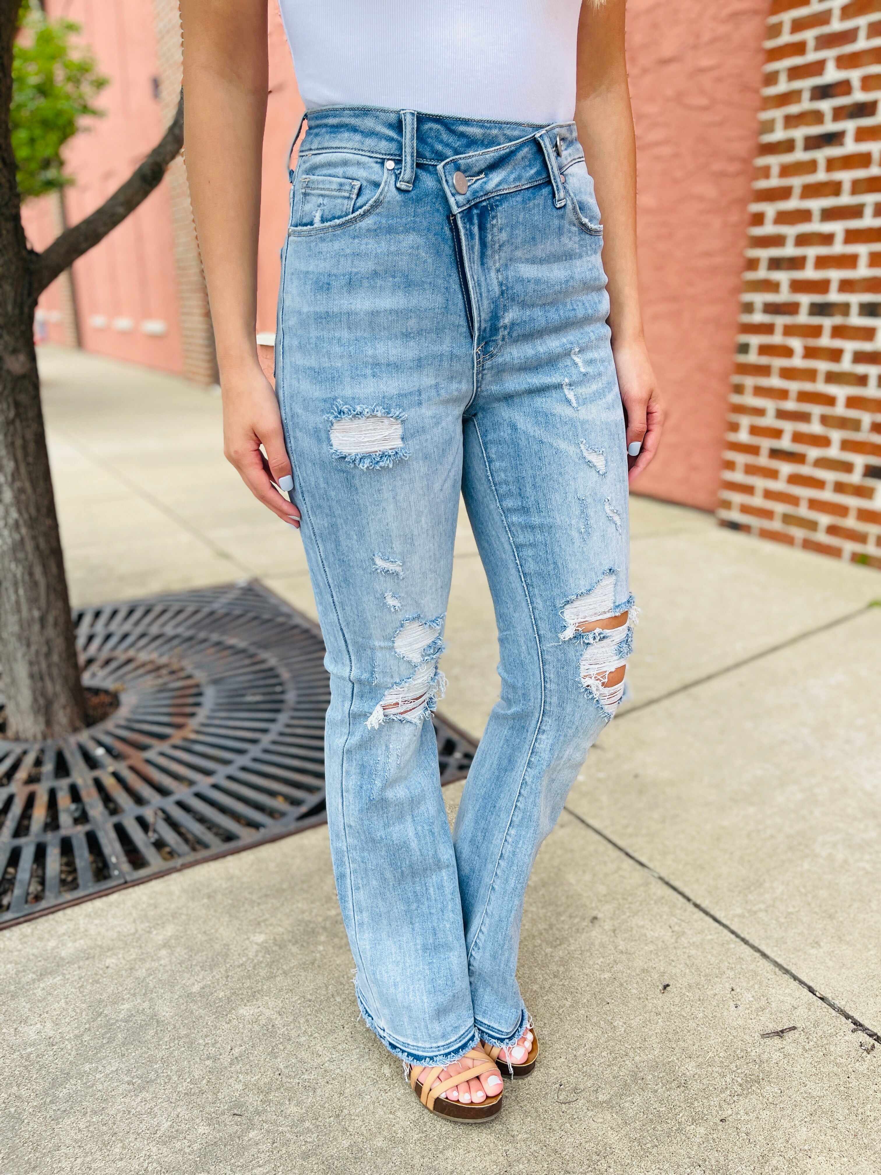 Risen Plus/Reg Make Them Stare Crossover Flare Jeans