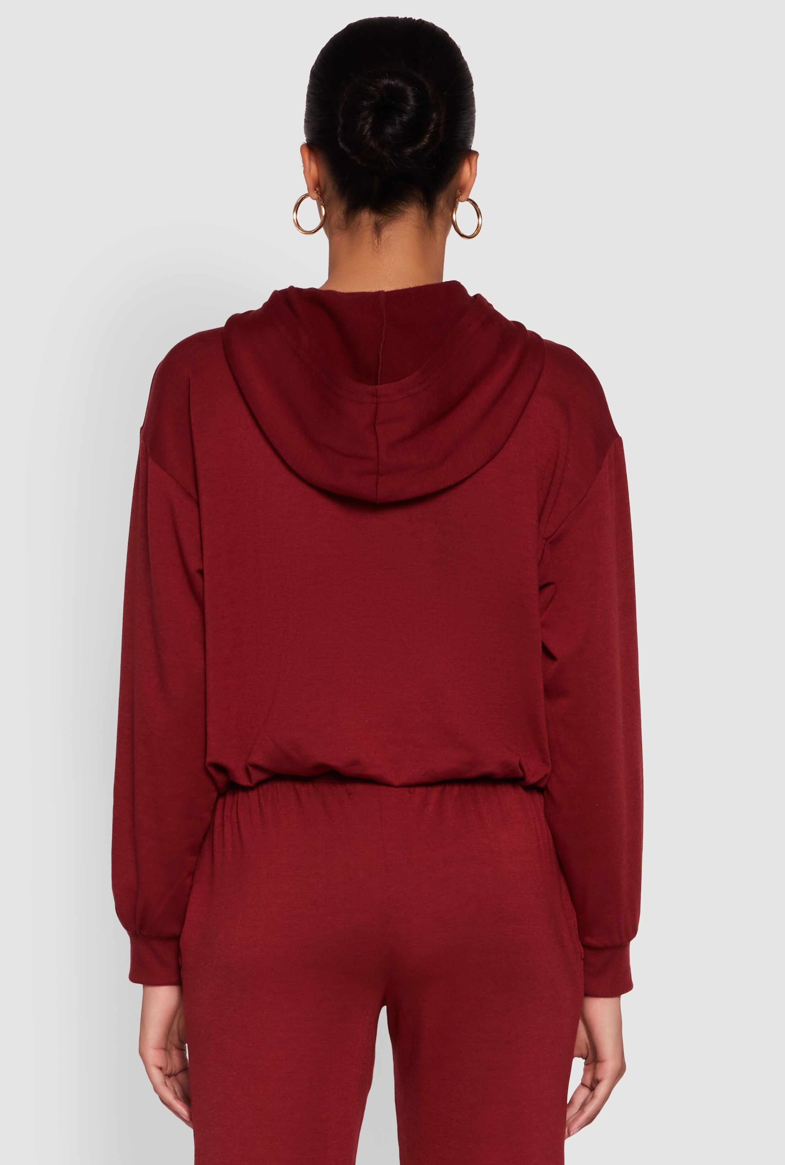 Bubble Hem Fleece Lined Hooded Crop Sweatshirt