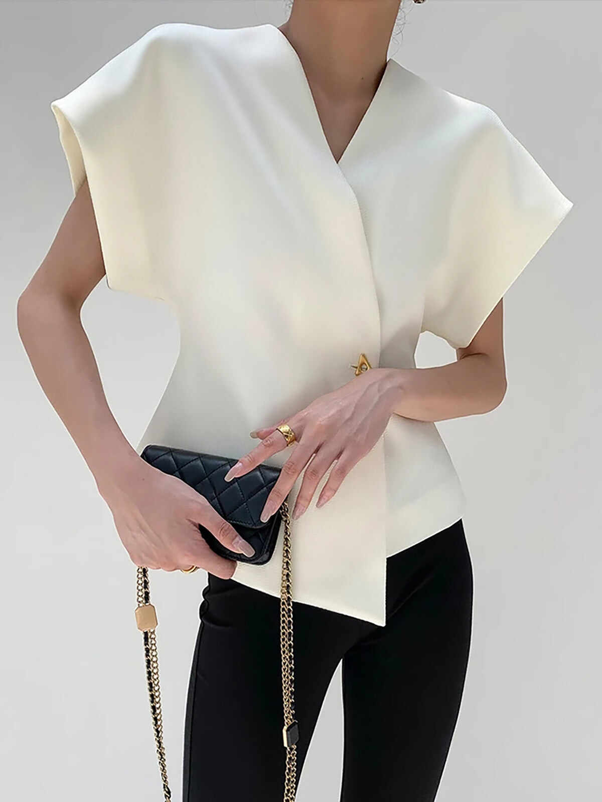 Trendy V-Neck Button Down Blouse
