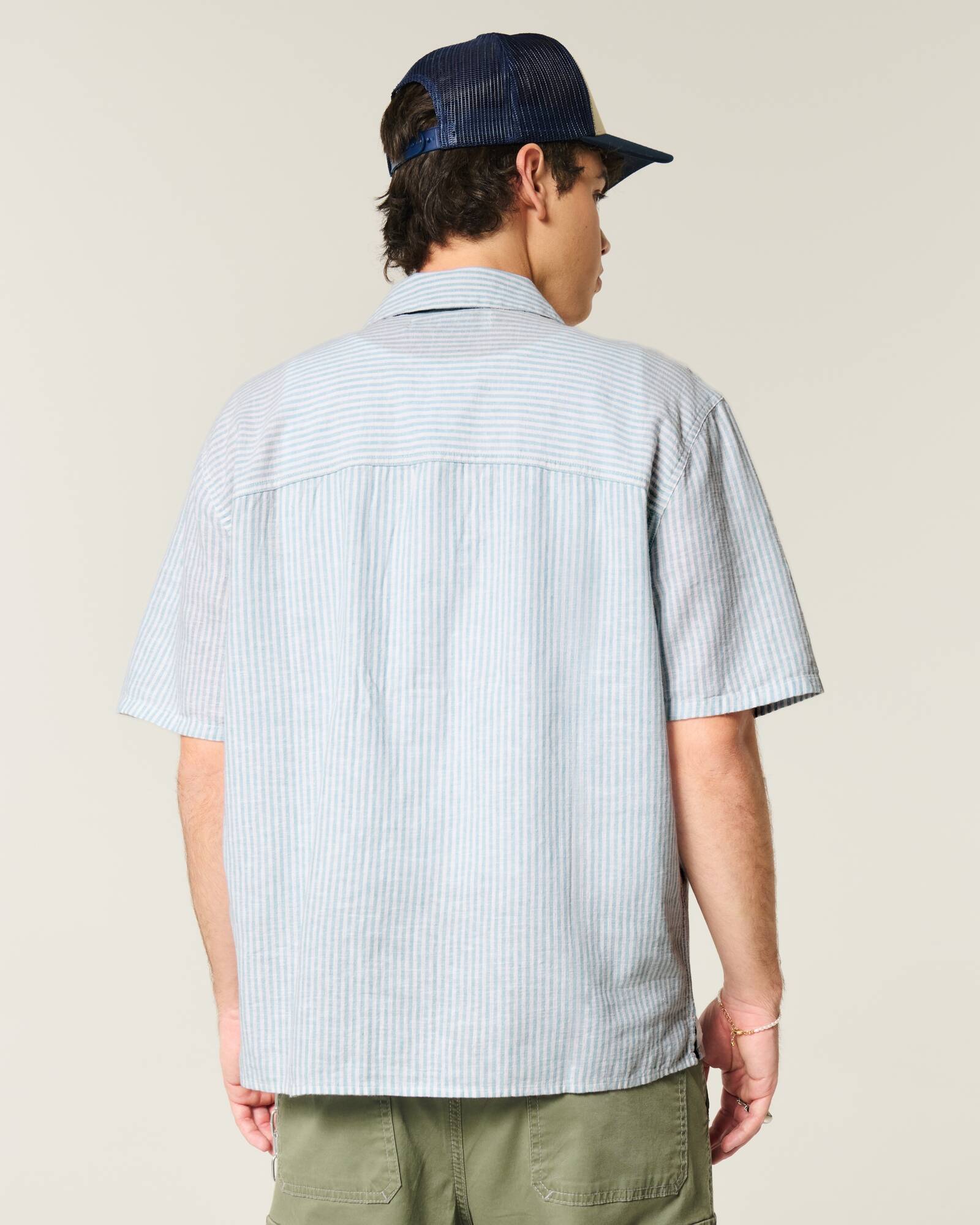 Boxy Short-Sleeve Linen-Blend Shirt