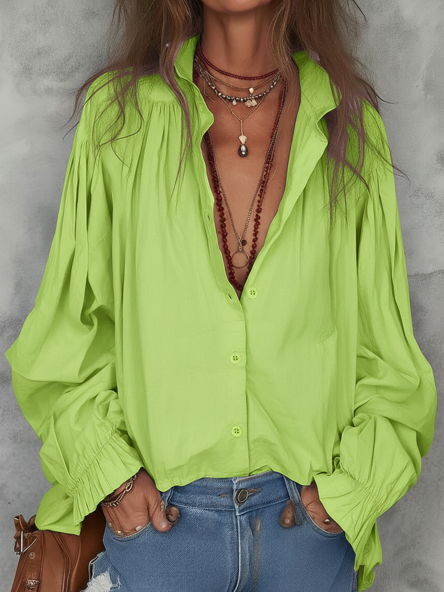 🔥Summer Arrivals🌟Minimalist Cozy Solid Color Stand Collar Cotton Blouse