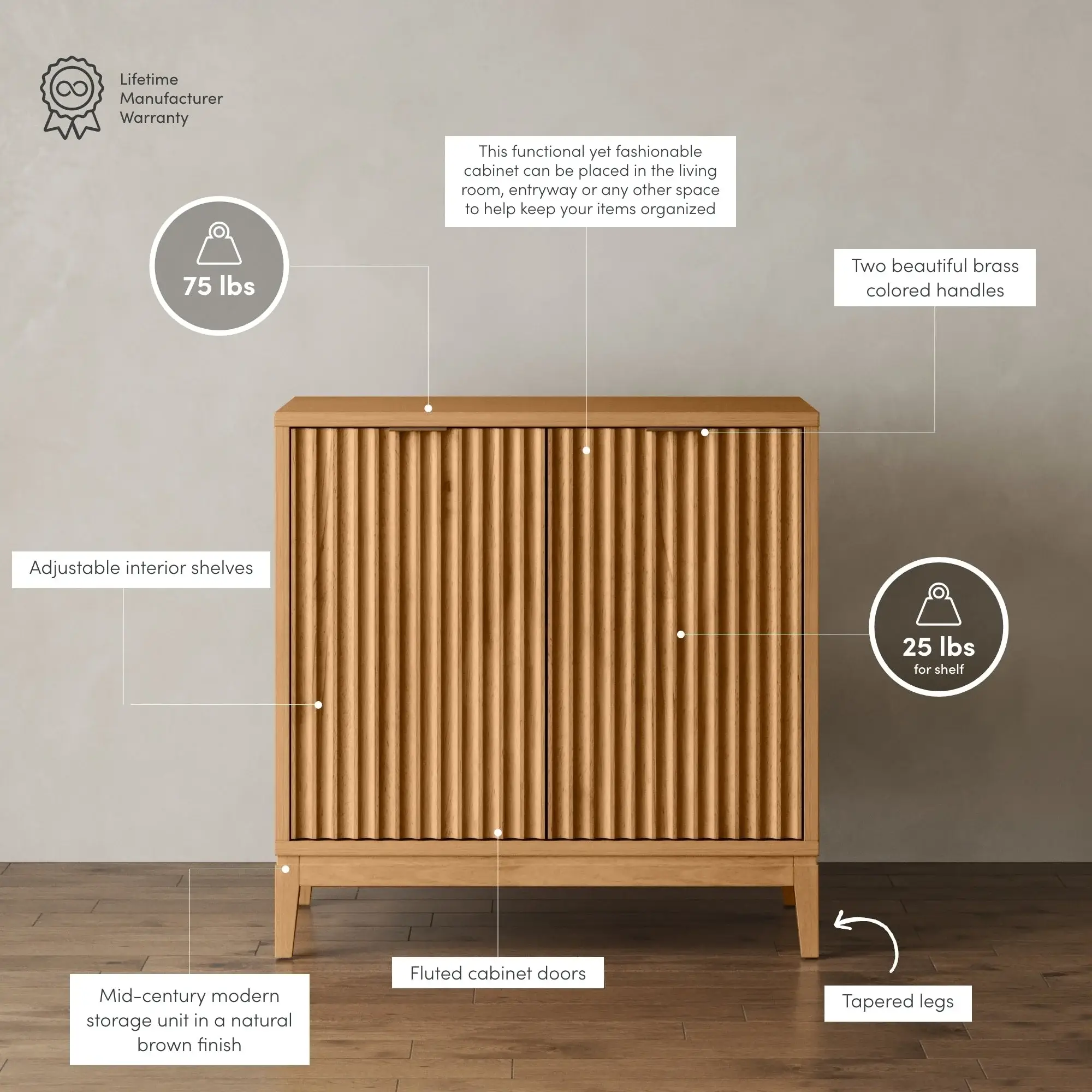 Jasper Modern Sideboard, Kitchen Storage Cabinet with Fluted Doors