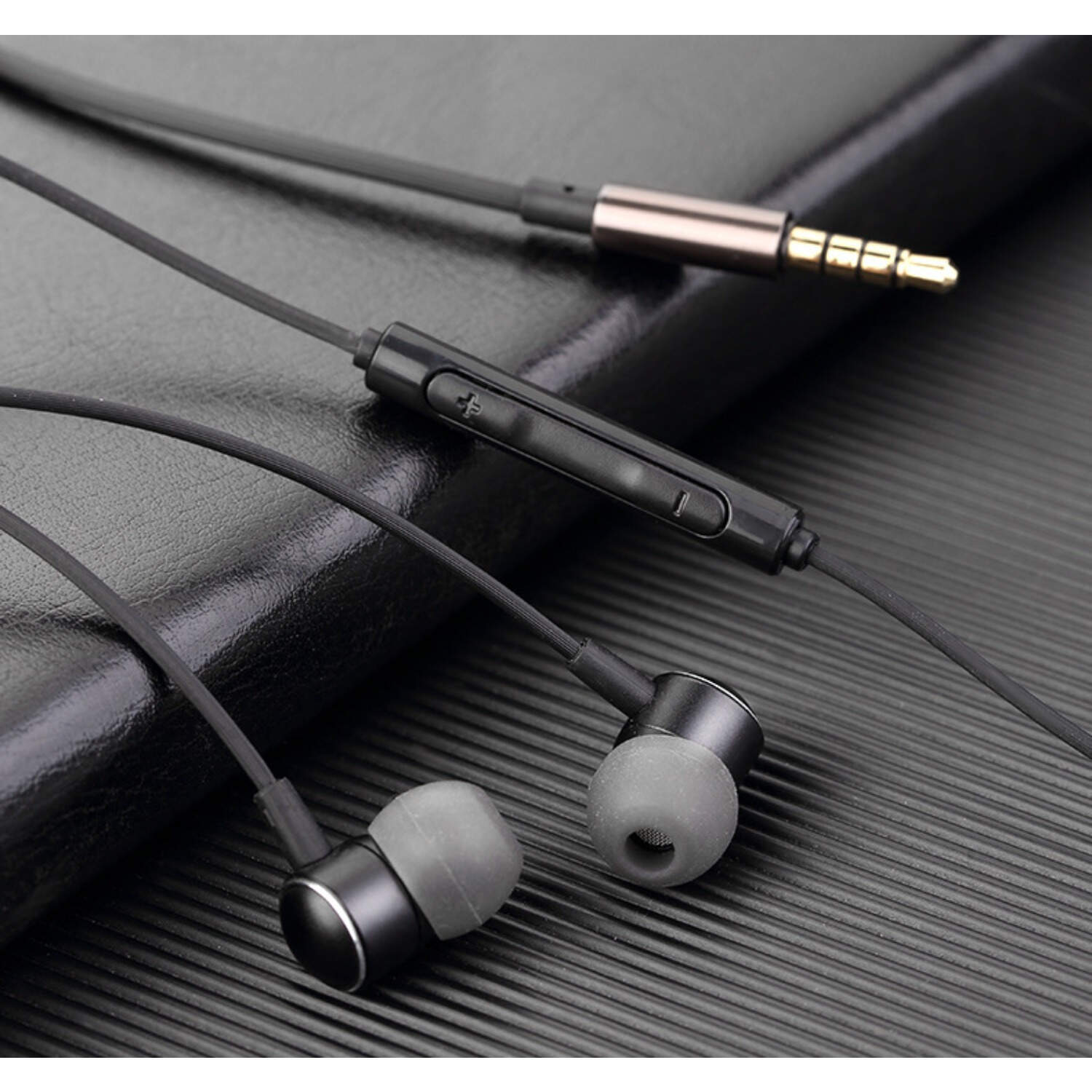 [Black Metal Earbuds] Comfortable Black In-Ear Metal Earbuds | with Cable Control, Type-C Flat Cord, Durable Synthetic Leather Design for Running, Gaming & Exercise