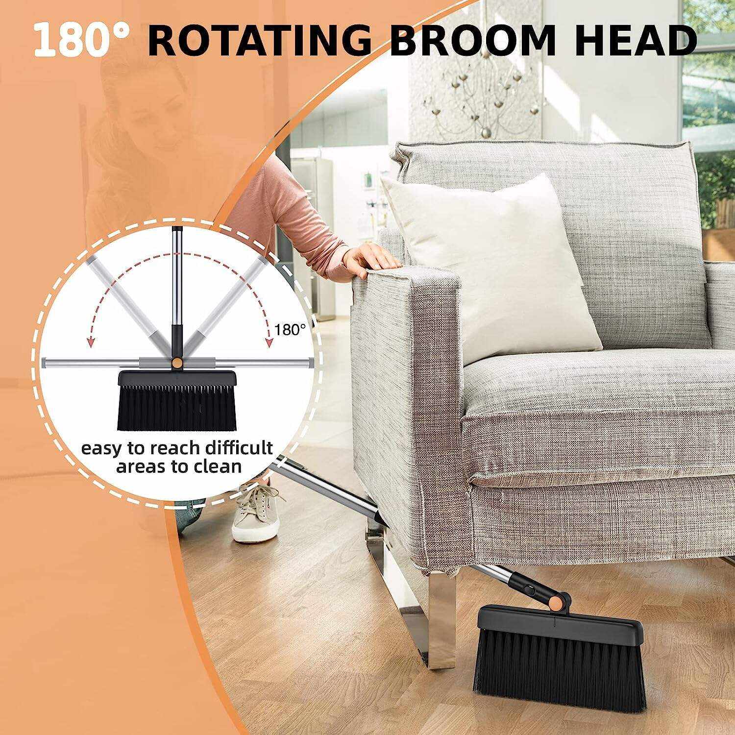 Broom and Dustpan Set, Cleaning Supplies Broom and Dustpan Set for Home, 48