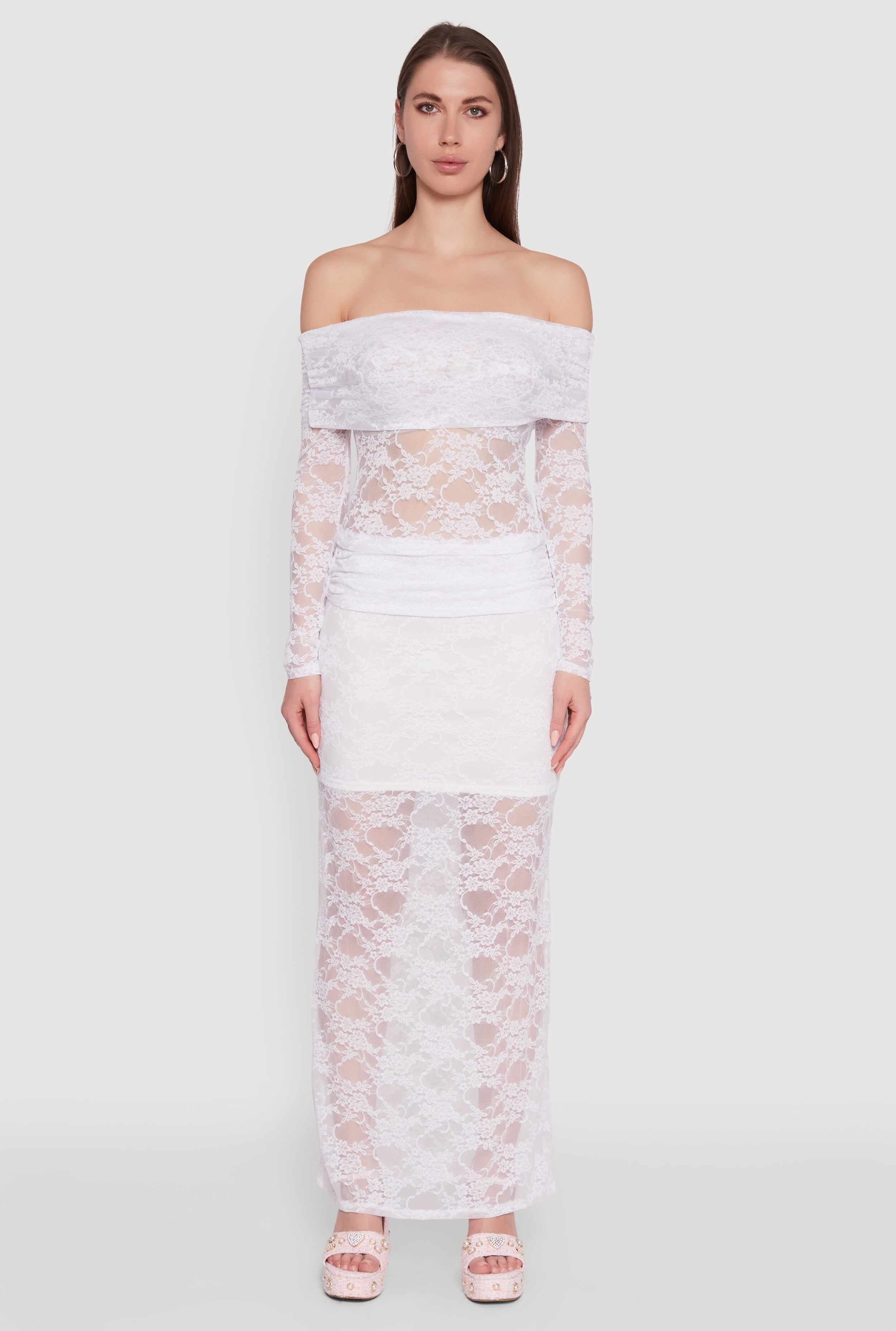 Lace Fold Over Off The Shoulder Blouse