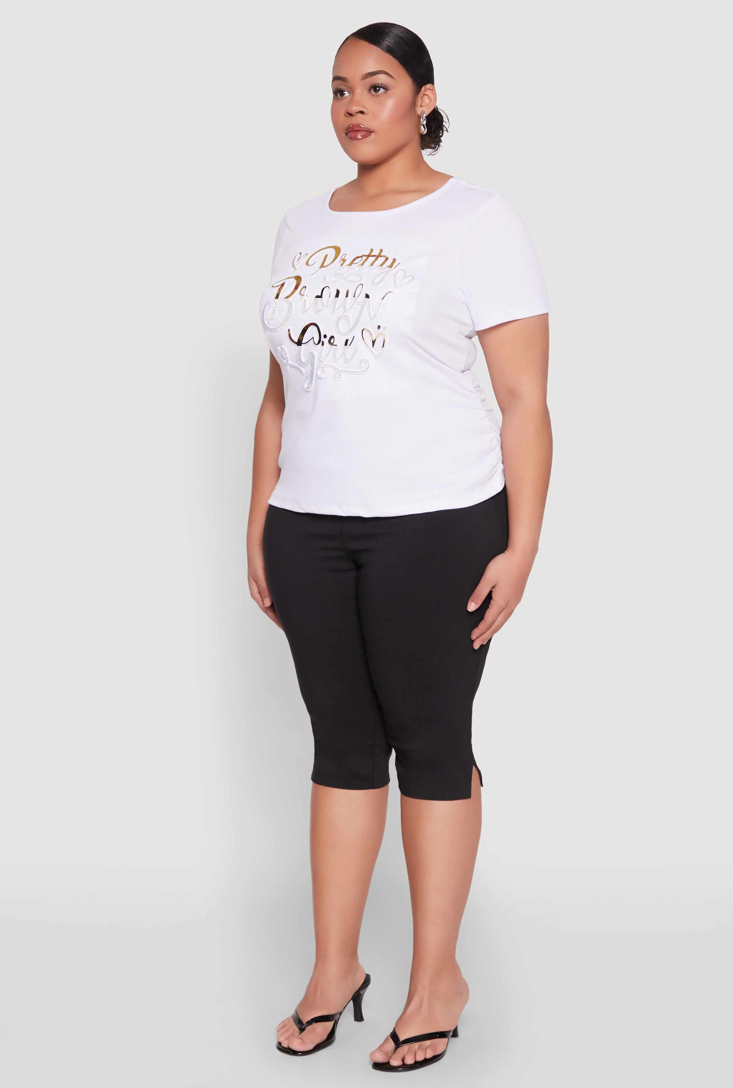 Plus Size 3D Pretty Brown Girl Foil Graphic Tee
