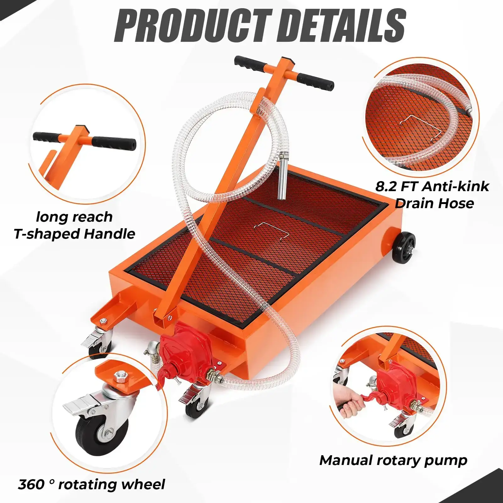 Oil Drain Pan-20/15 Gallon Low Profile  with Pump (Electric/Manual Options),Heavy Duty Portable Waste Fluid Drain Tub with 8ft Hose & Folding Handle for Trucks, SUVs, Cars