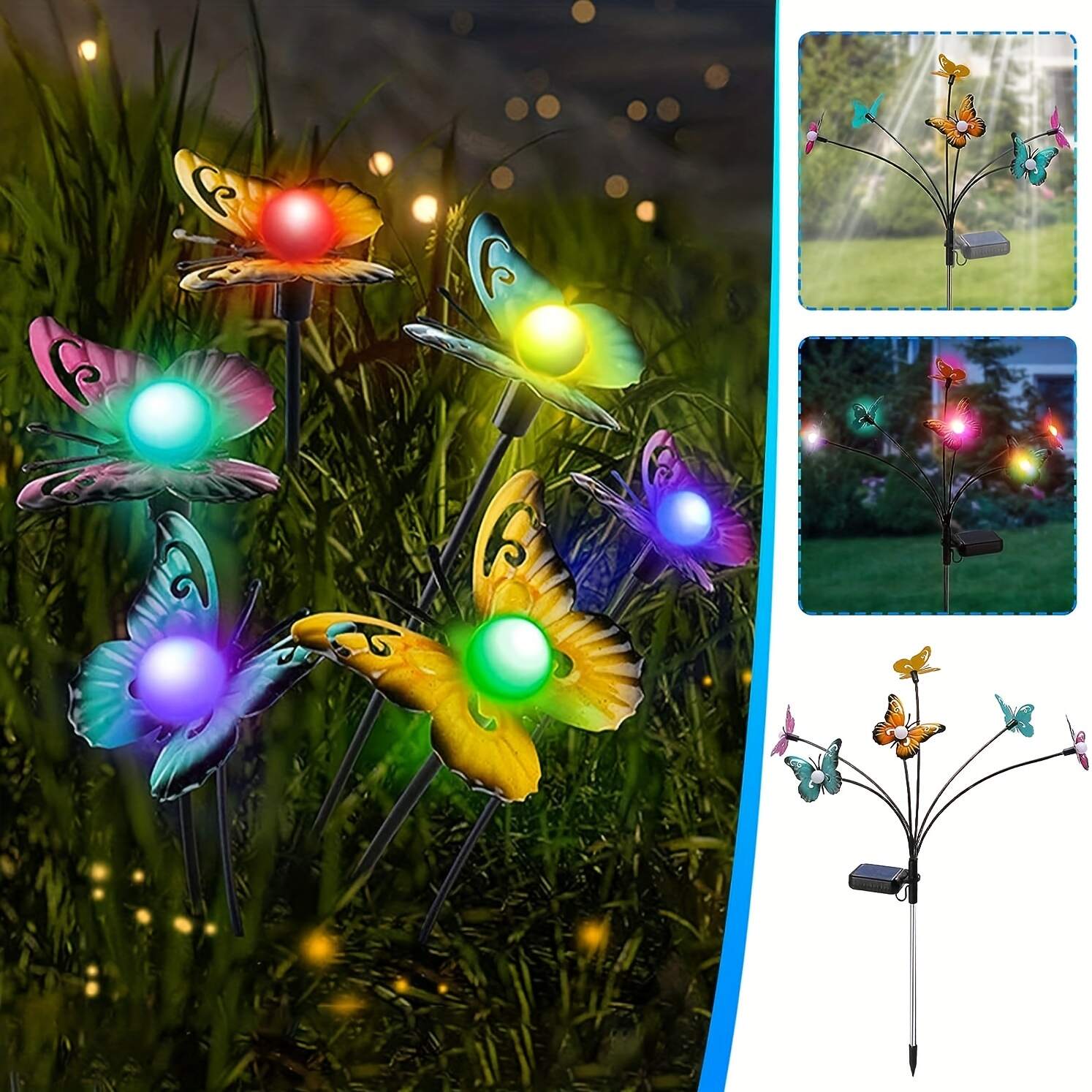 1pc Solar Floor Light, Waterproof Bionic Ground Plug Light, Decorative Iron Butterfly LED Floor Lamp, For Garden Landscape Lawn & Outdoor Decoration