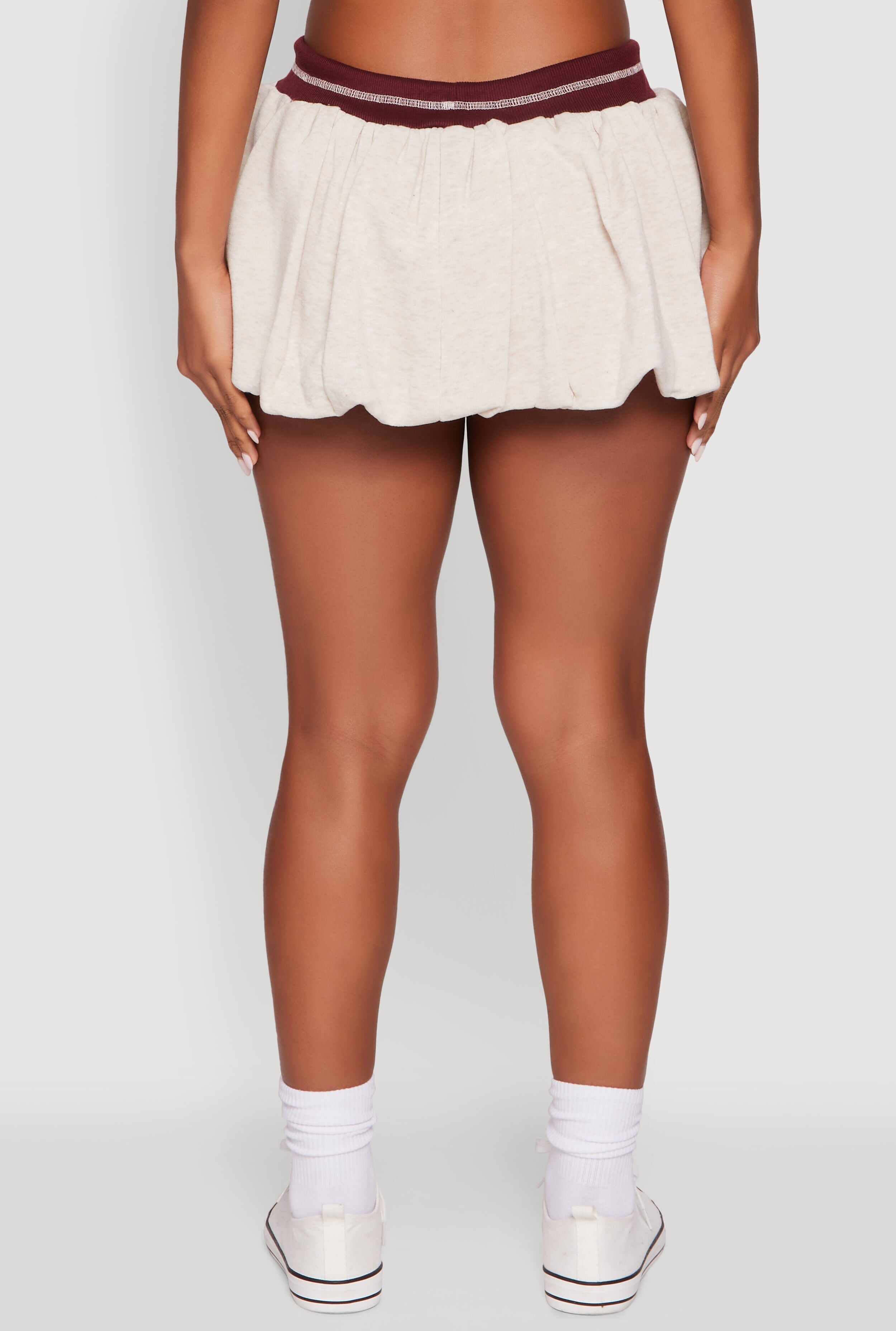 Drawstring Waist Color Blocked Bubble Hem Skirt