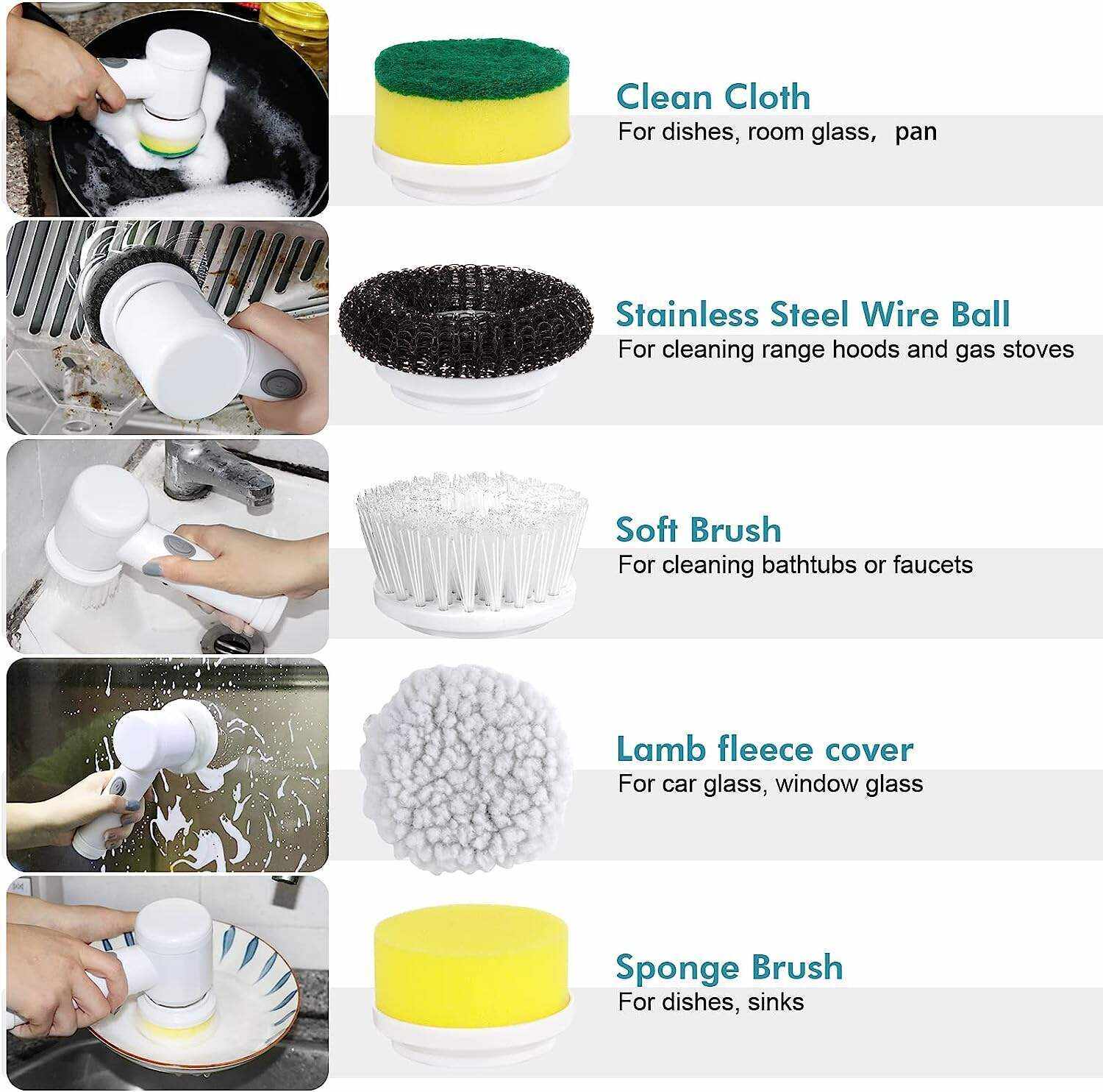 Electric Spin Scrubber Electric Cleaning Brush Cordless Power Scrubber with 5 Replaceable Brush Heads Handheld Power Shower Scrubber for Bathtub, Floor, Wall, Tile, Toilet, Window, Sink