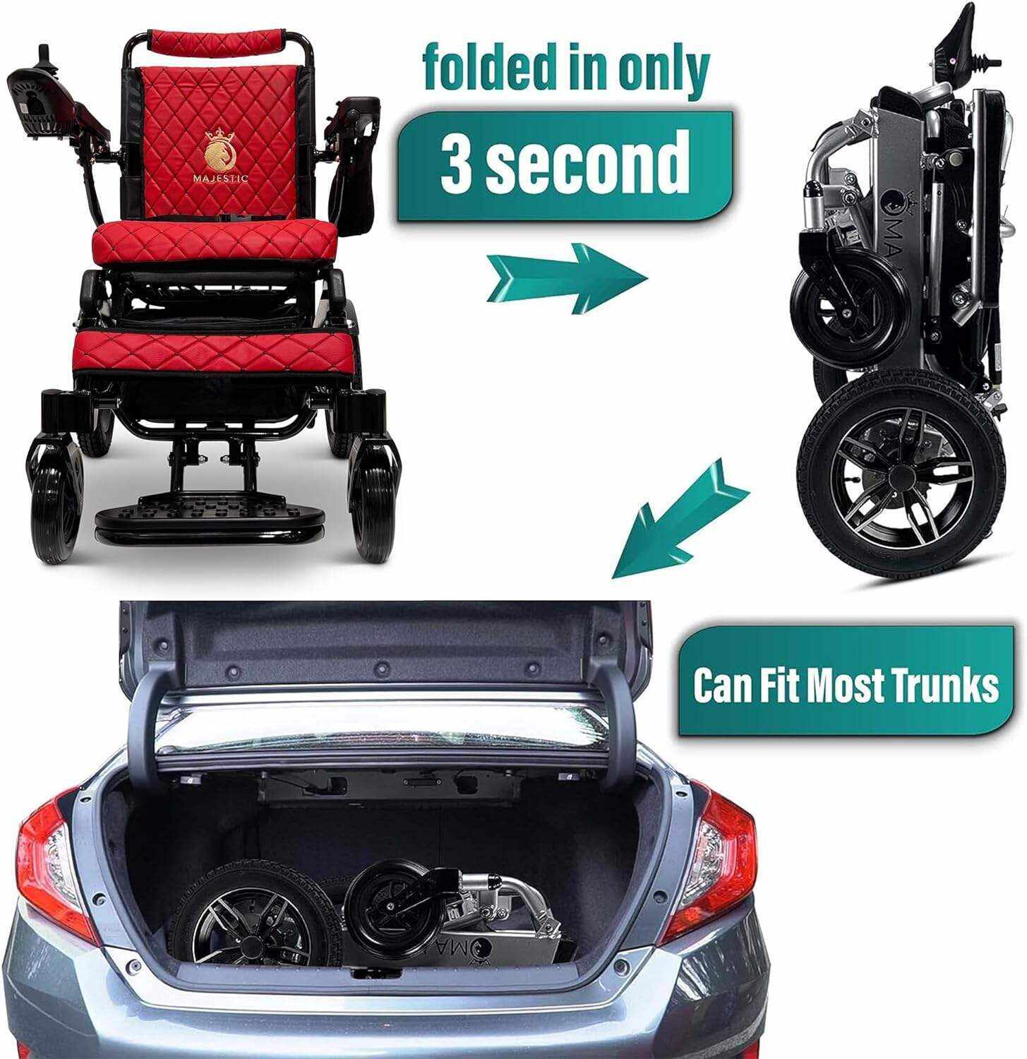 MALISA Electric Wheelchair for Adults, Portable All Terrain Lightweight Wheelchairs, Foldable Motorized Power Wheel Chair, Leather Seat (17.5