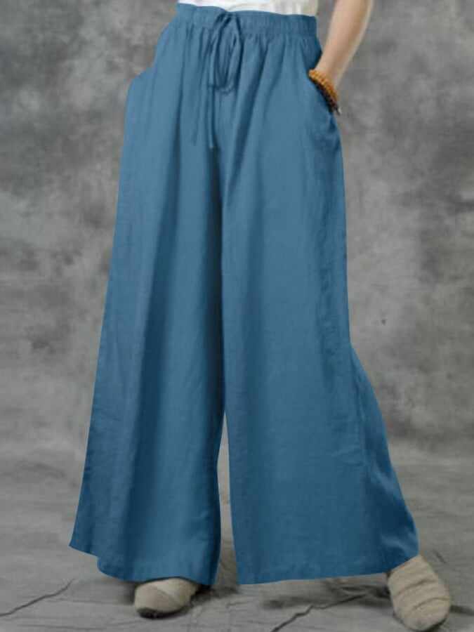 Loose Solid Color Lace-Up Trousers