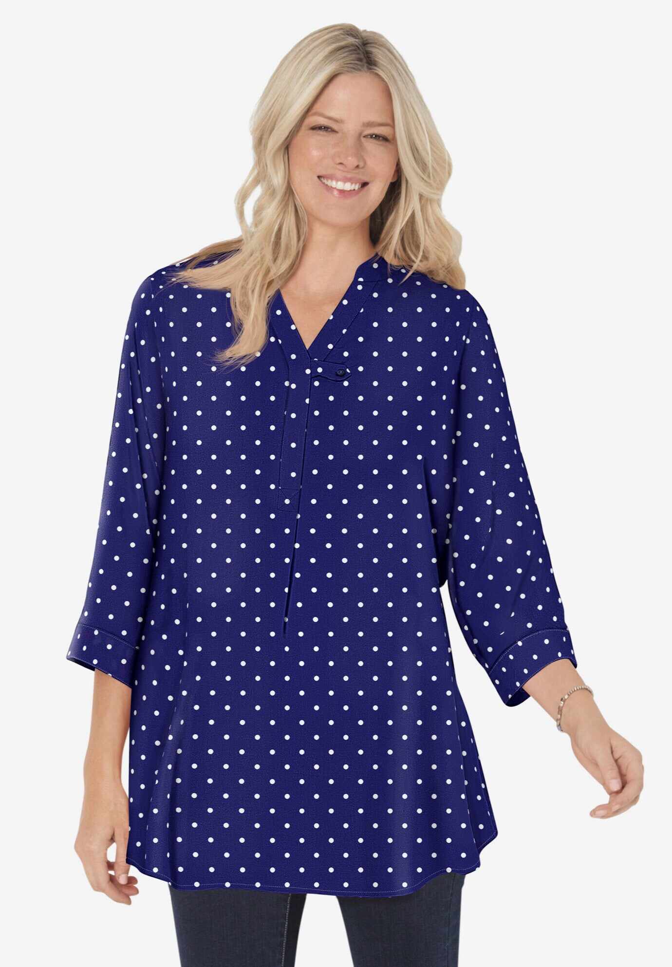 Three-Quarter Sleeve Tab-Front Tunic