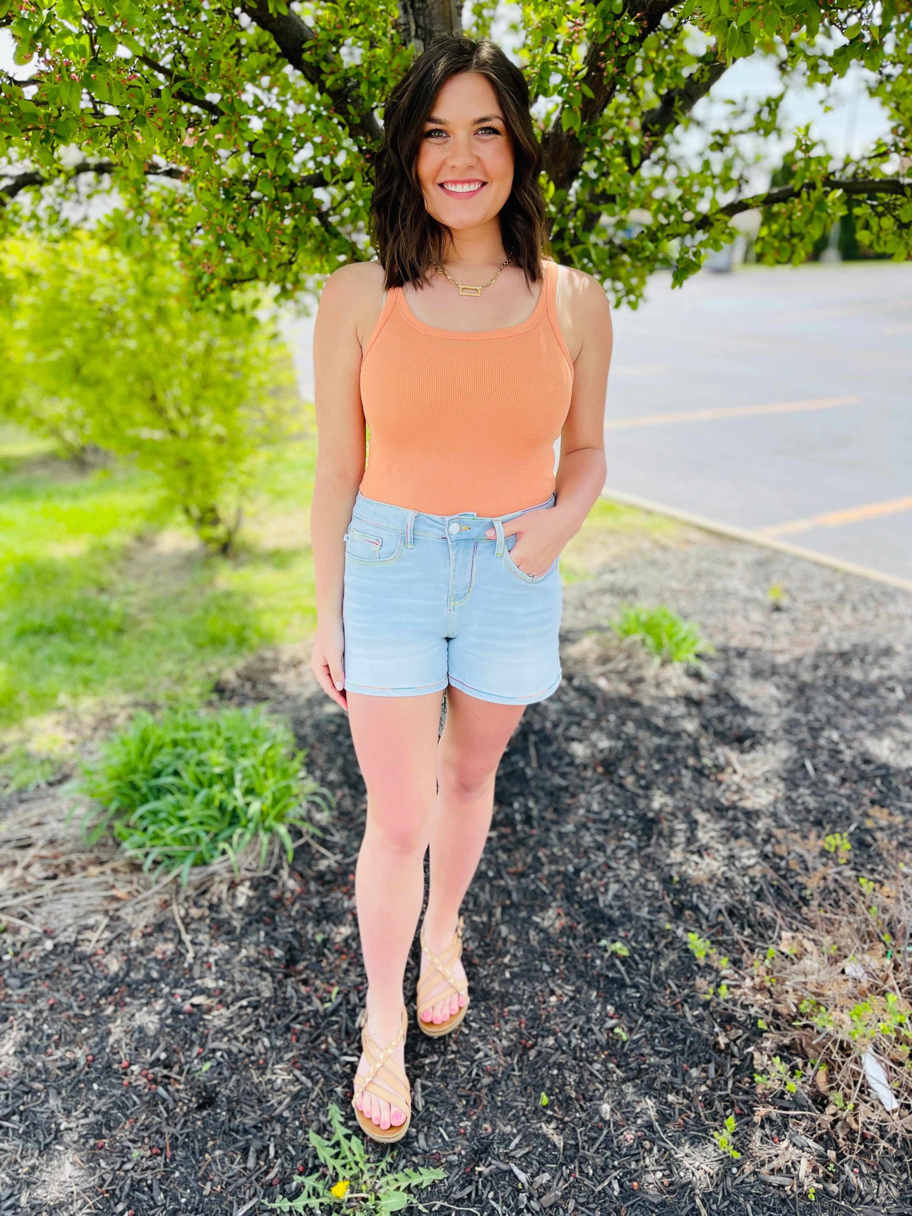 PLUS/REG Make Me Happy Rainbow Thread Shorts