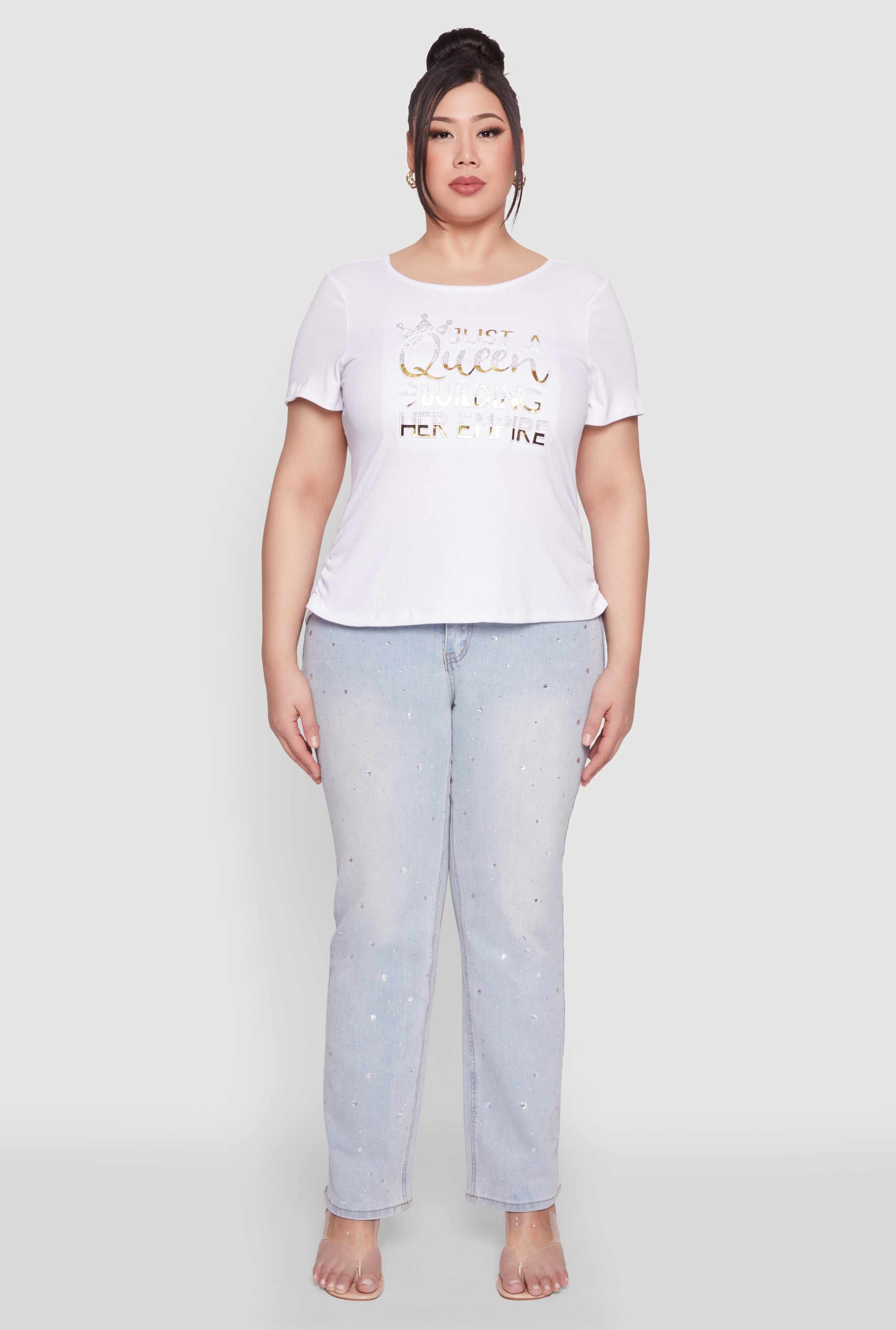 Plus Size Just A Queen 3D Foil Graphic Tee