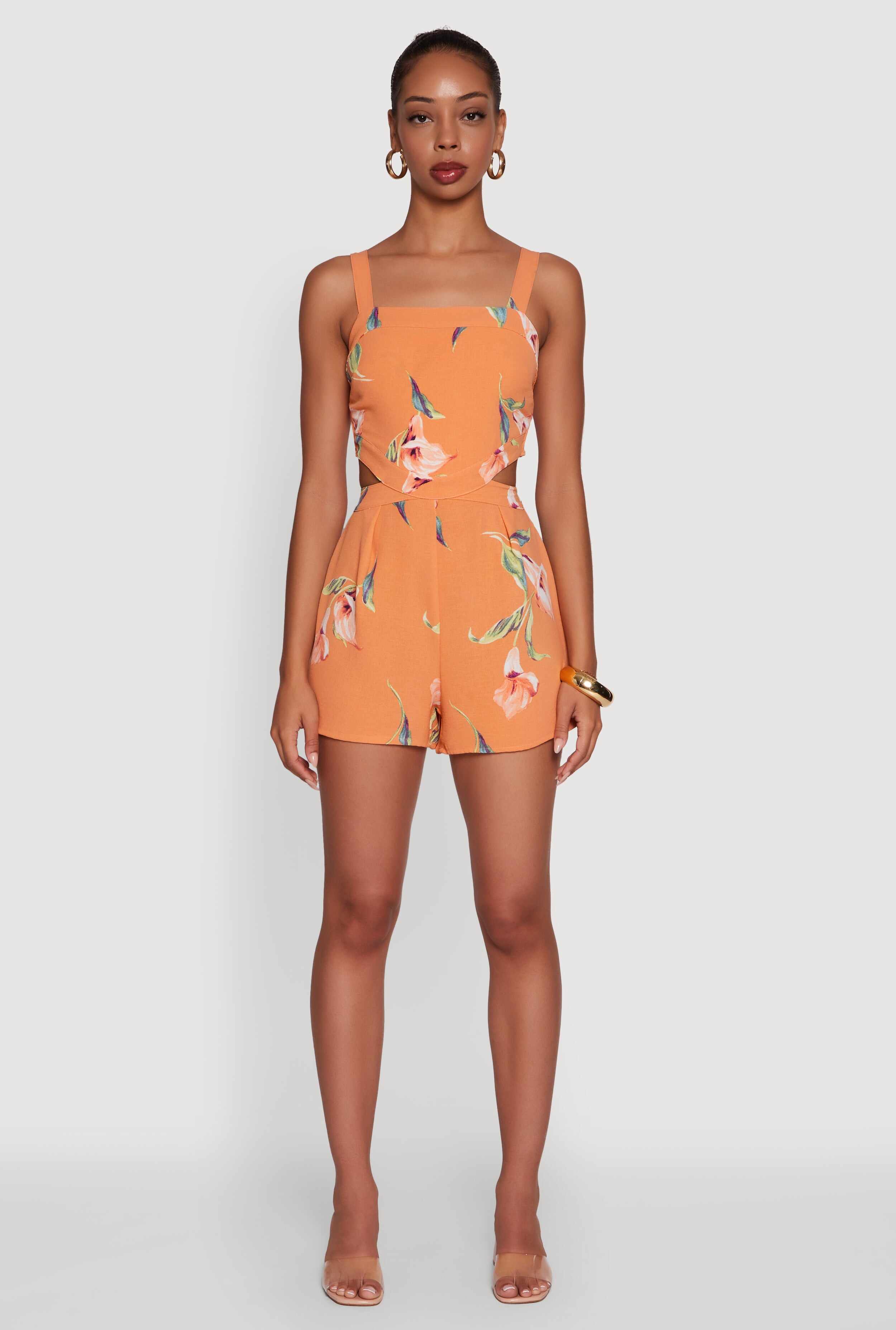Floral Print Crepe Knit Sleeveless Romper