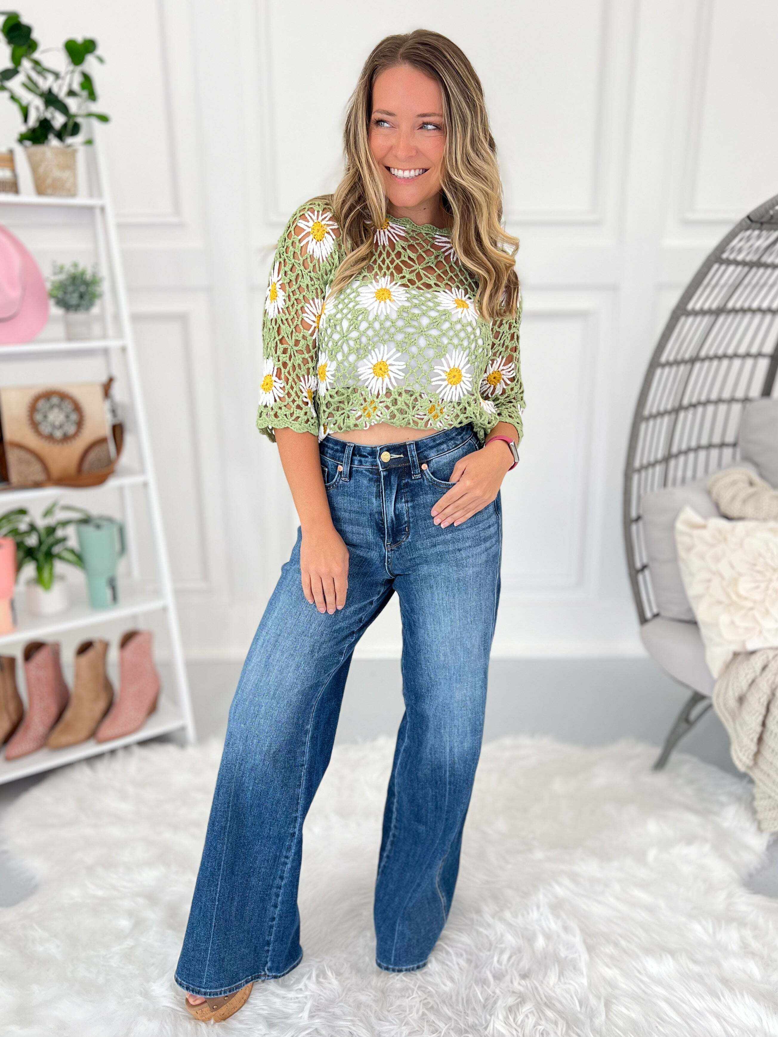 Christmas Tummy Control Retro Wide Leg Jeans- Final Sale