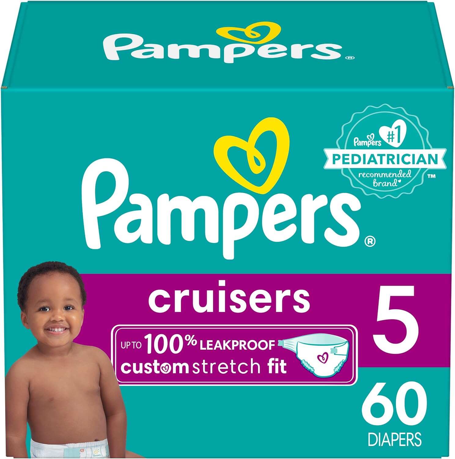 Pampers Cruisers Diapers - Size 5, One Month Supply (128 Count), Disposable Active Baby Diapers with Custom Stretch