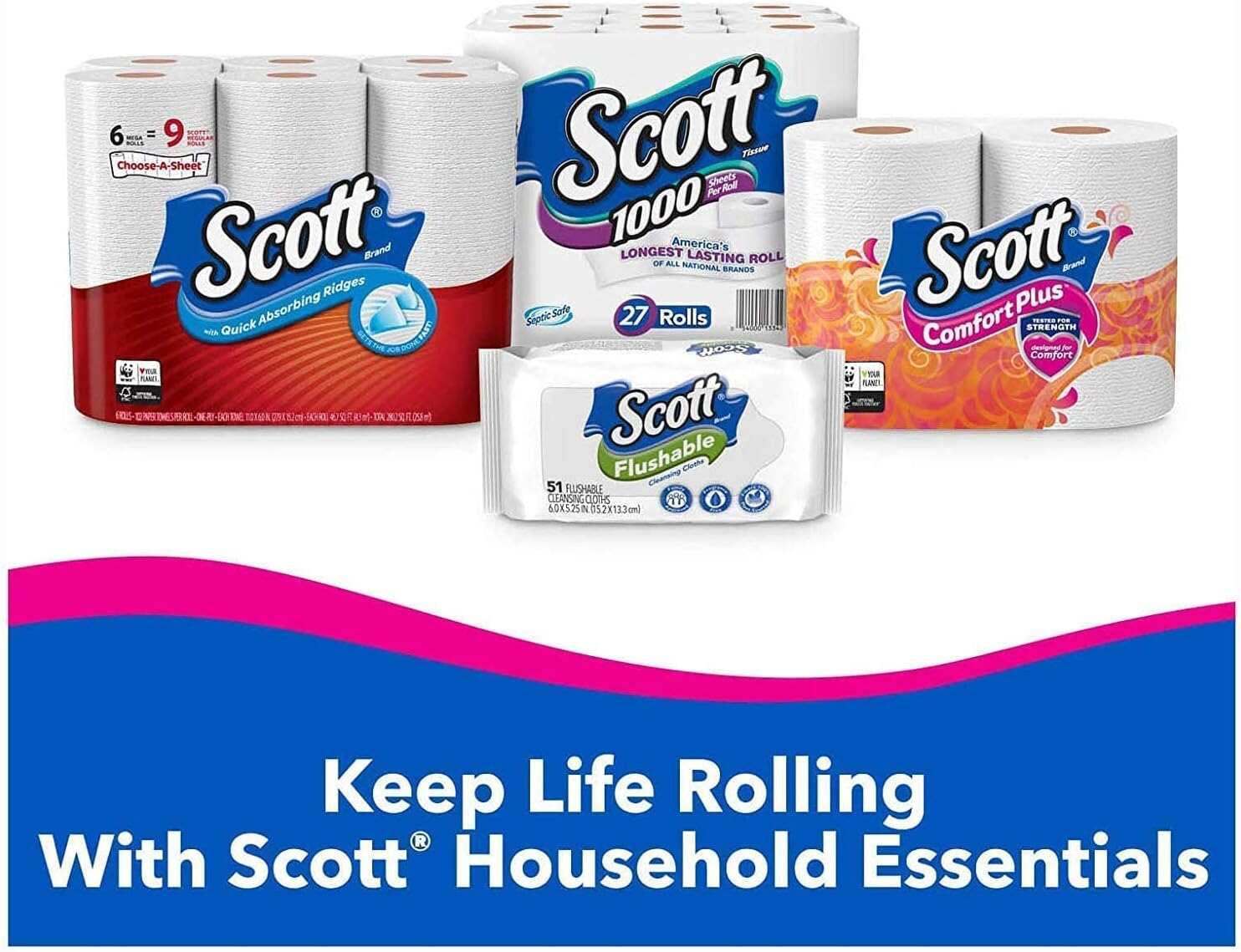 Scott ComfortPlus Toilet Paper, 12 Double Rolls, 231 Sheets per Roll, Septic-Safe, 1-Ply Toilet Tissue