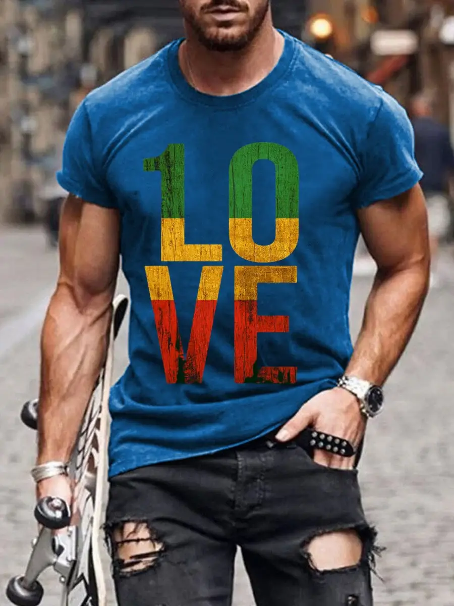 Men's Retro Love  Art Print T-Shirt
