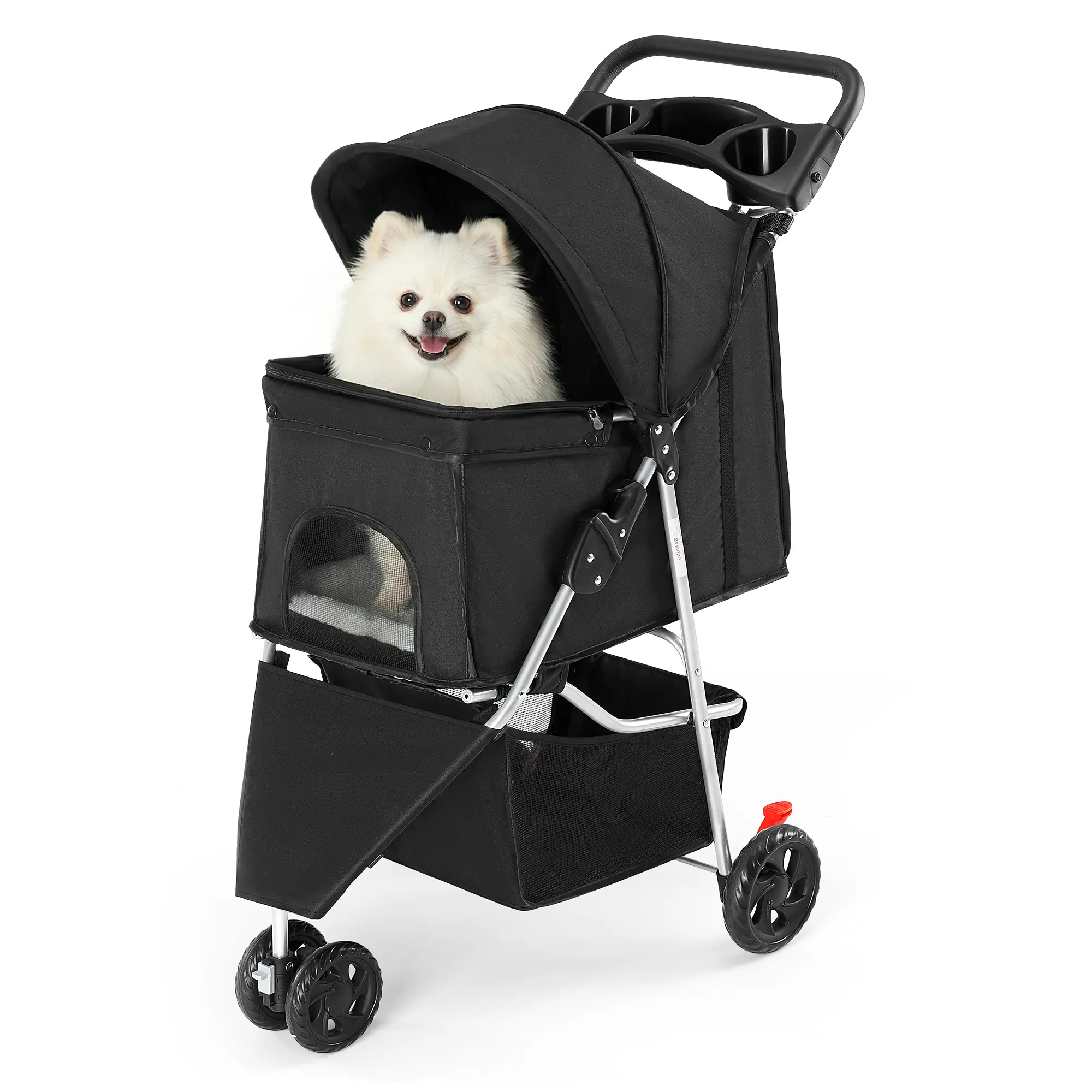 3 Wheels Pet Stroller Dog Jogging with Breathable Mesh Window, Large Storage Basket, Cup Holder, Blue