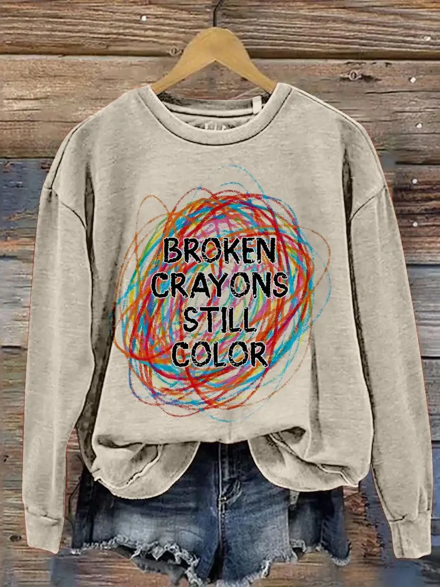 Broken Crayons Still Color Print Casual Sweatshirt