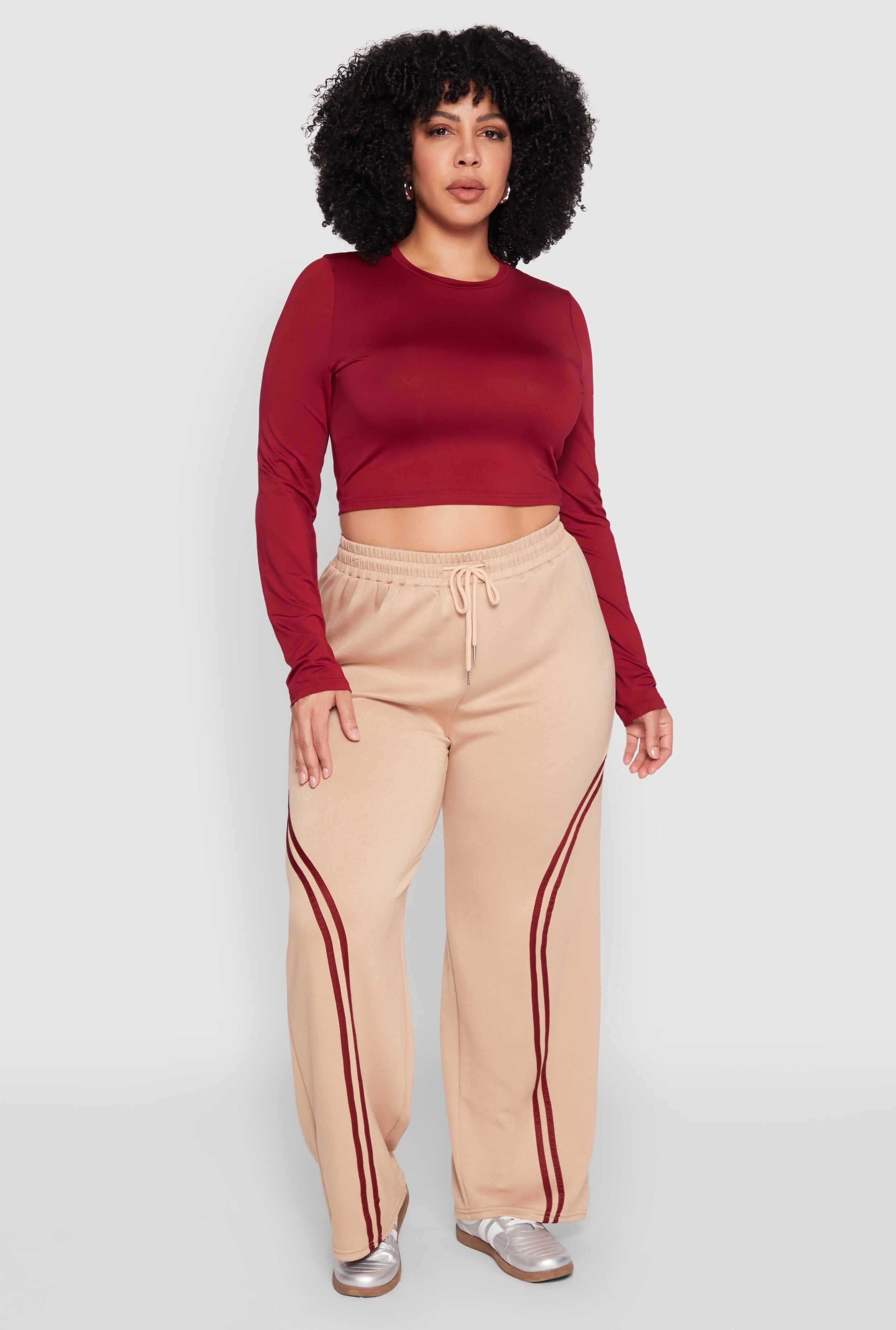 Plus Size Contrast Trim High Waisted Sweatpants