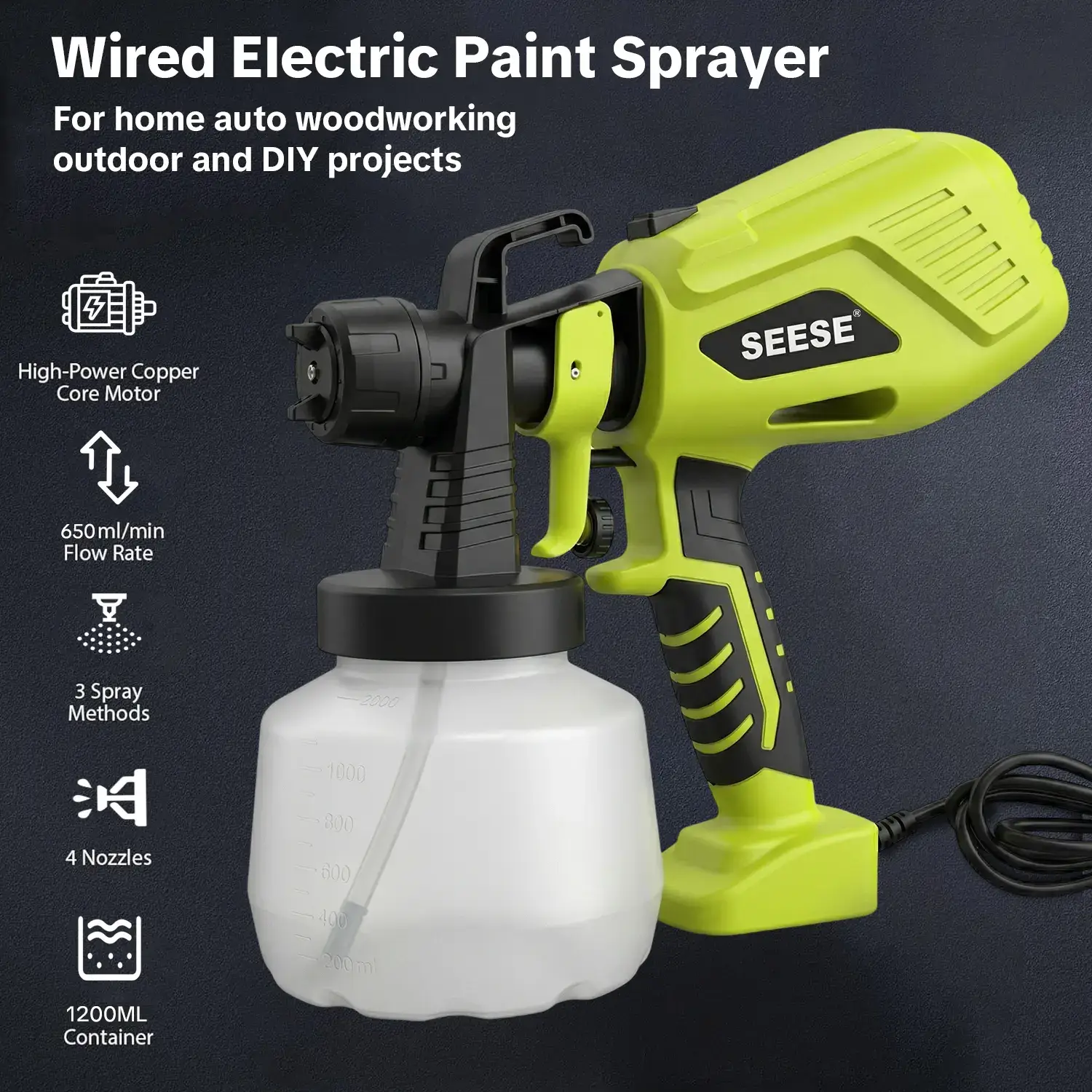 【FathersDayGift】Paint Sprayer,Equipped with a 1200ml Large-Capacity Spray Gun and Cleaning Accessories, Adjustable Flow Control, 4 Nozzles, and 3 Spray Modes. Easy to Clean and Suitable for Painting Furniture, Fences, Walls, Doors, Windows. fathersd