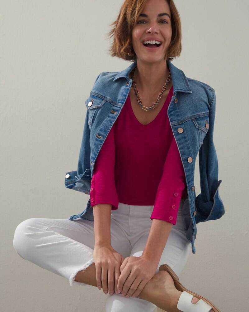 3/4 Sleeve Rib Detail Slub Tee Pagoda Blue