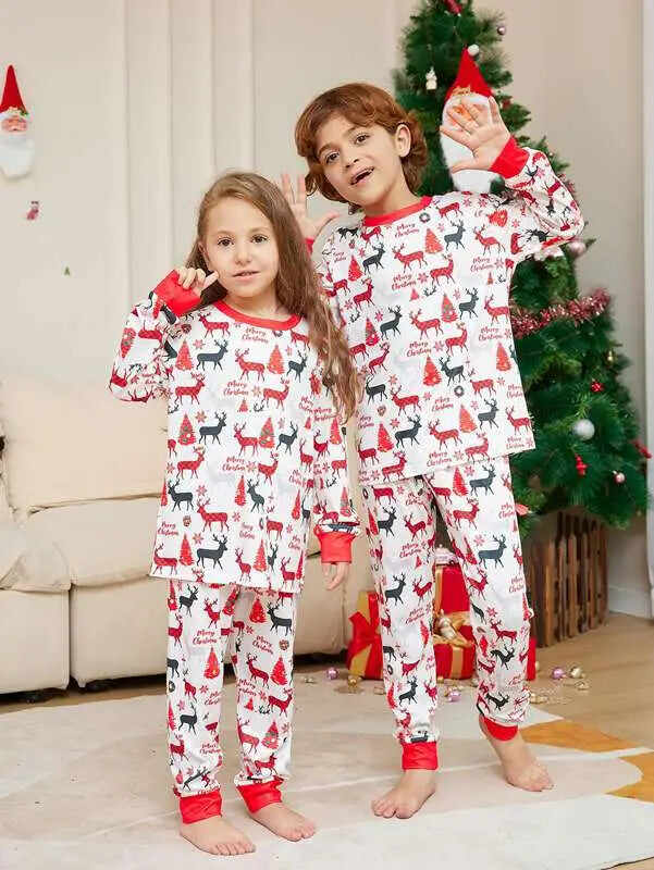 Printed Reindeer Pjs Christmas Matching Family Pajamas Sets