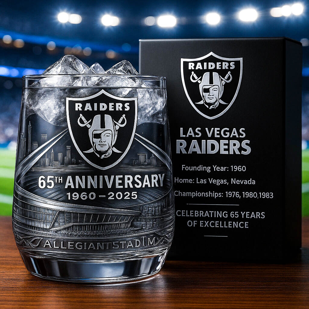 Las Vegas Raiders 65th Anniversary Whiskey Glass