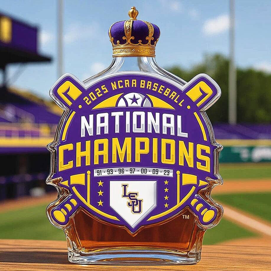 LSU Tigers 2025 NCAA Baseball Championship Whiskey Bottle