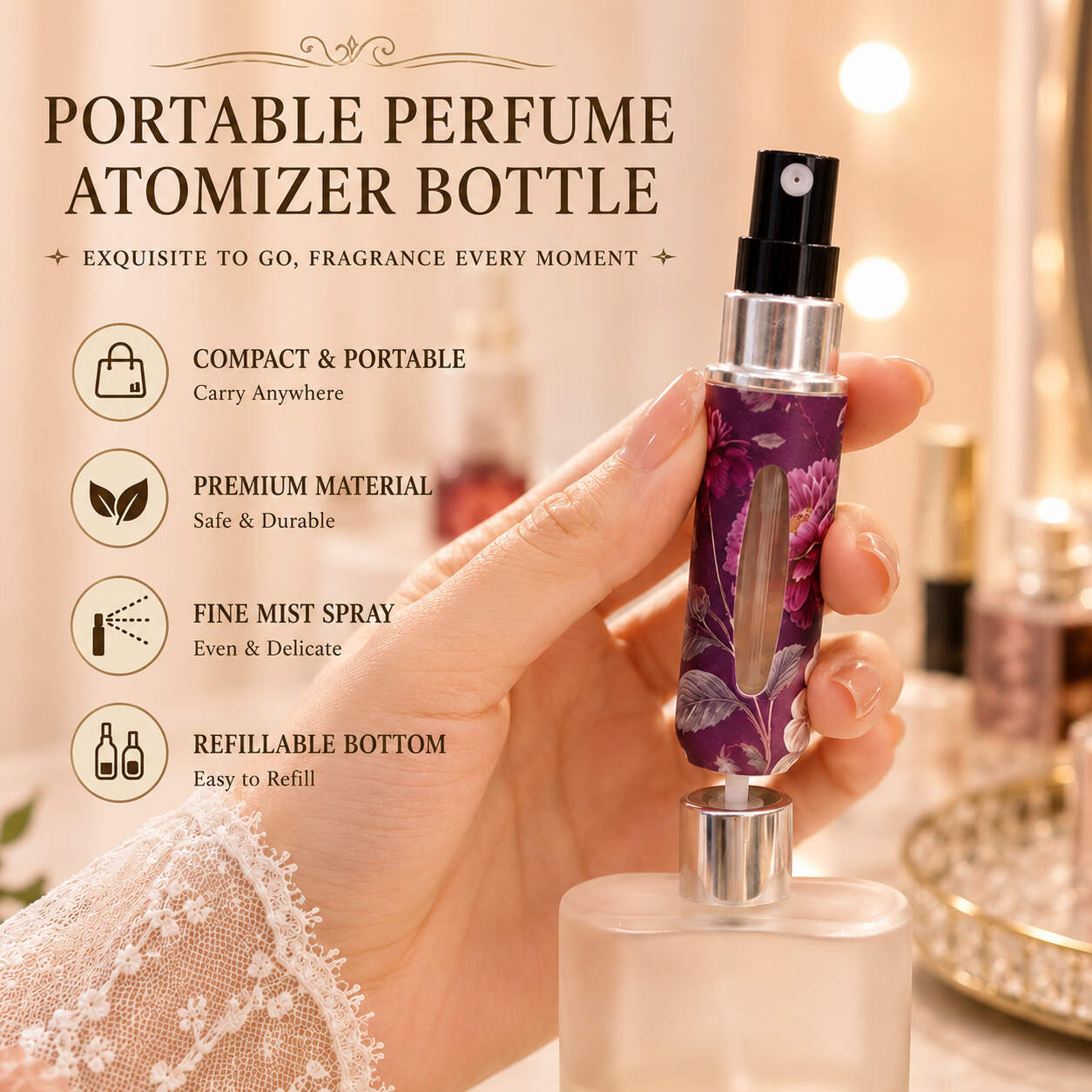 5 Pack Floral Butterfly Refillable Perfume Atomizer Set