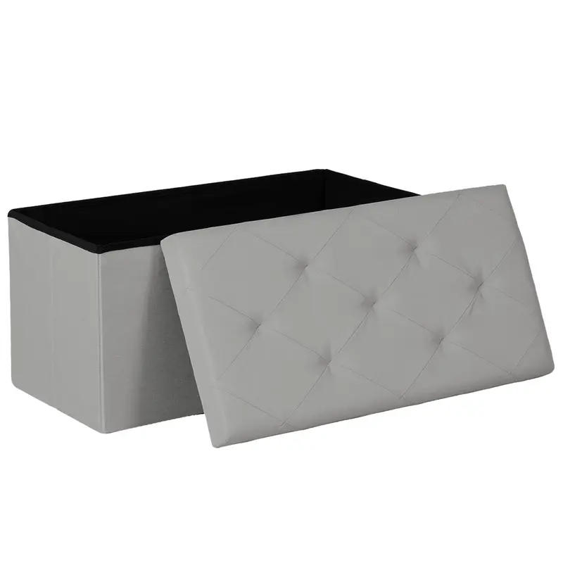 Folding Storage Ottoman Bench Modern Linen Fabric Padded Seat Large Toy Box End of Bed Entryway Comfortable Durable Multifunctional Seater