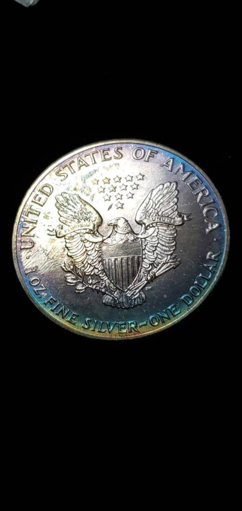 1992  American Silver Eagle BU   -  1 Oz .Silver - Awesome Bluish toning   Key Date ! #461